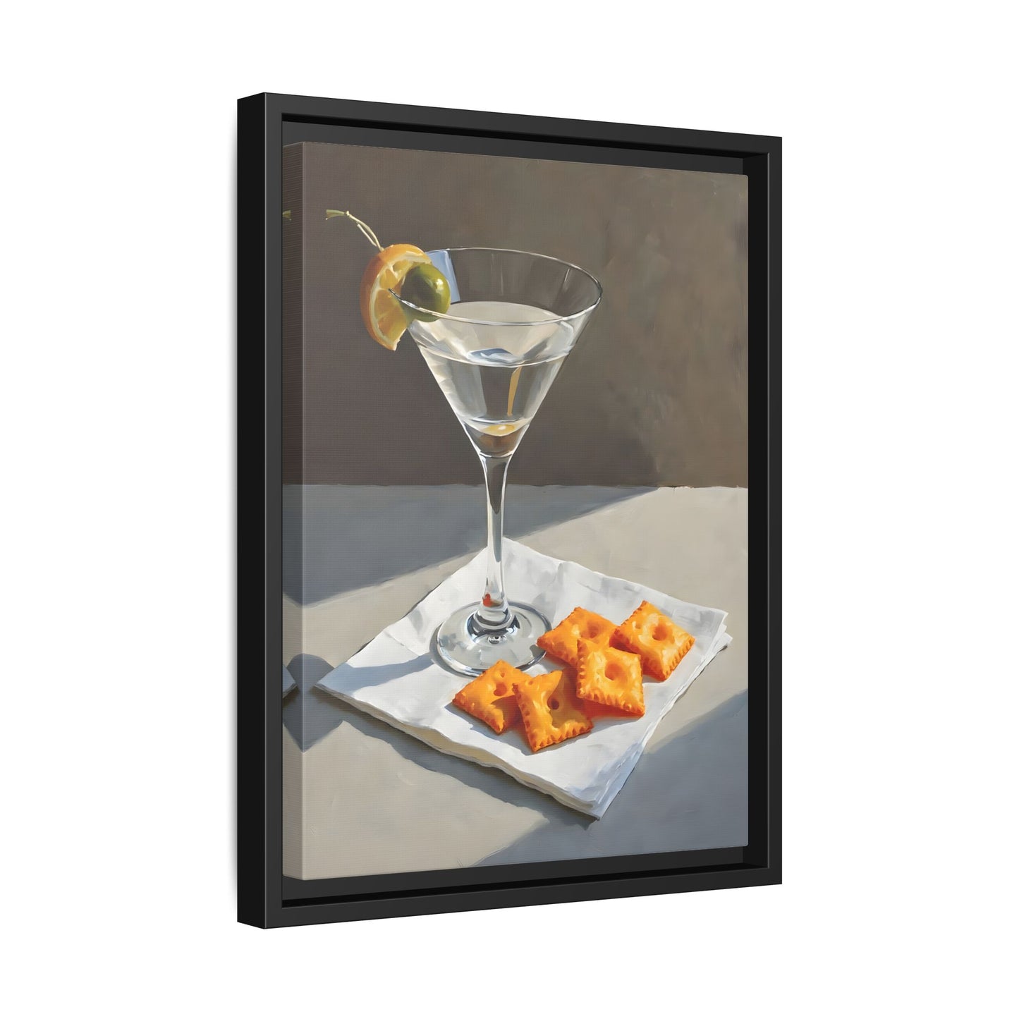 Chic Cocktail Kitchen Wall Art Canvas - Martini and Cheese Crackers Print