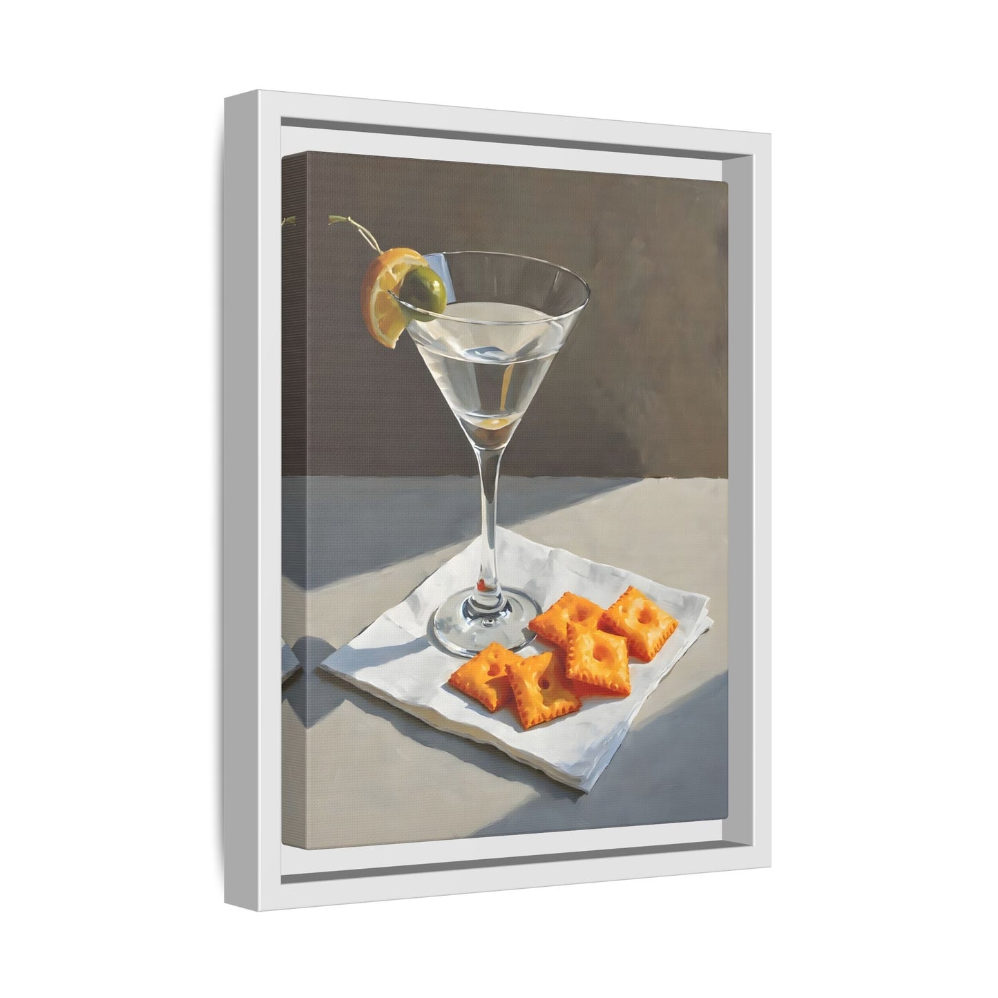 Chic Cocktail Kitchen Wall Art Canvas - Martini and Cheese Crackers Print