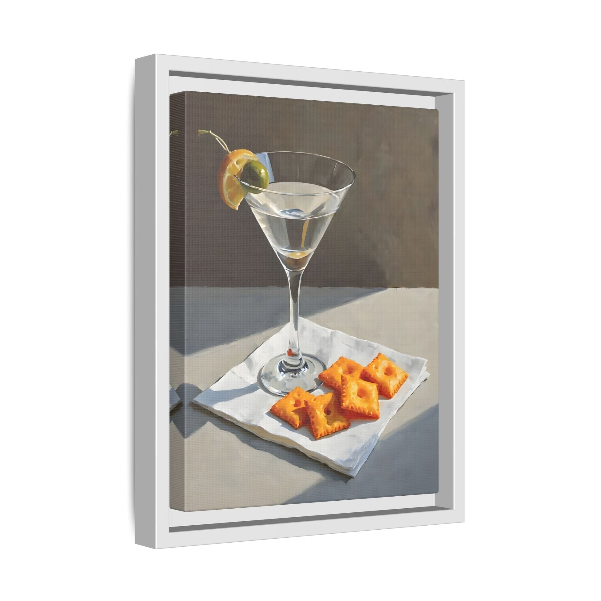 Chic Cocktail Kitchen Wall Art Canvas - Martini and Cheese Crackers Print