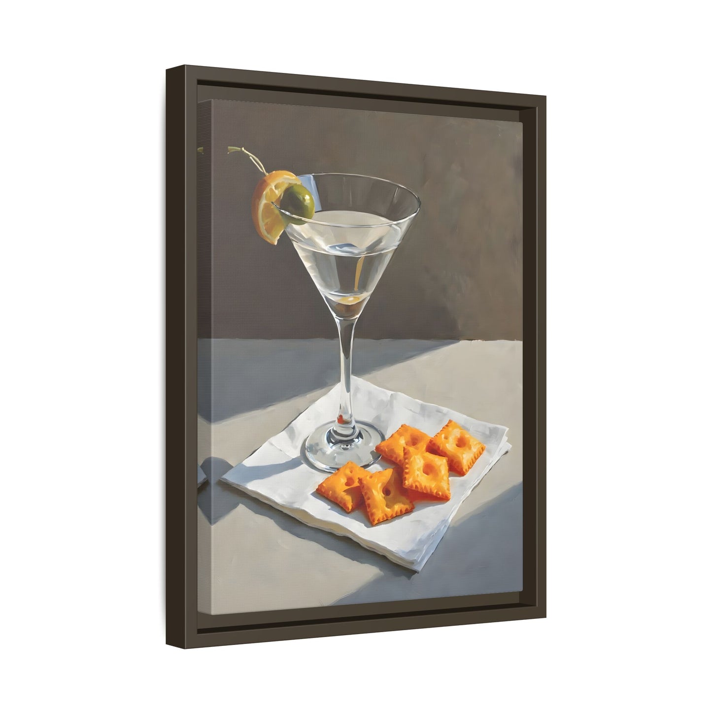 Chic Cocktail Kitchen Wall Art Canvas - Martini and Cheese Crackers Print