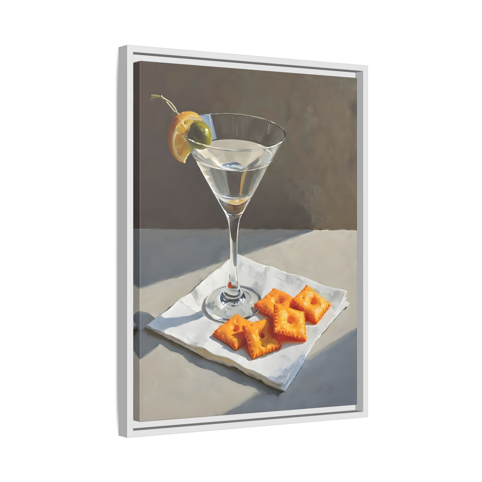 Chic Cocktail Kitchen Wall Art Canvas - Martini and Cheese Crackers Print