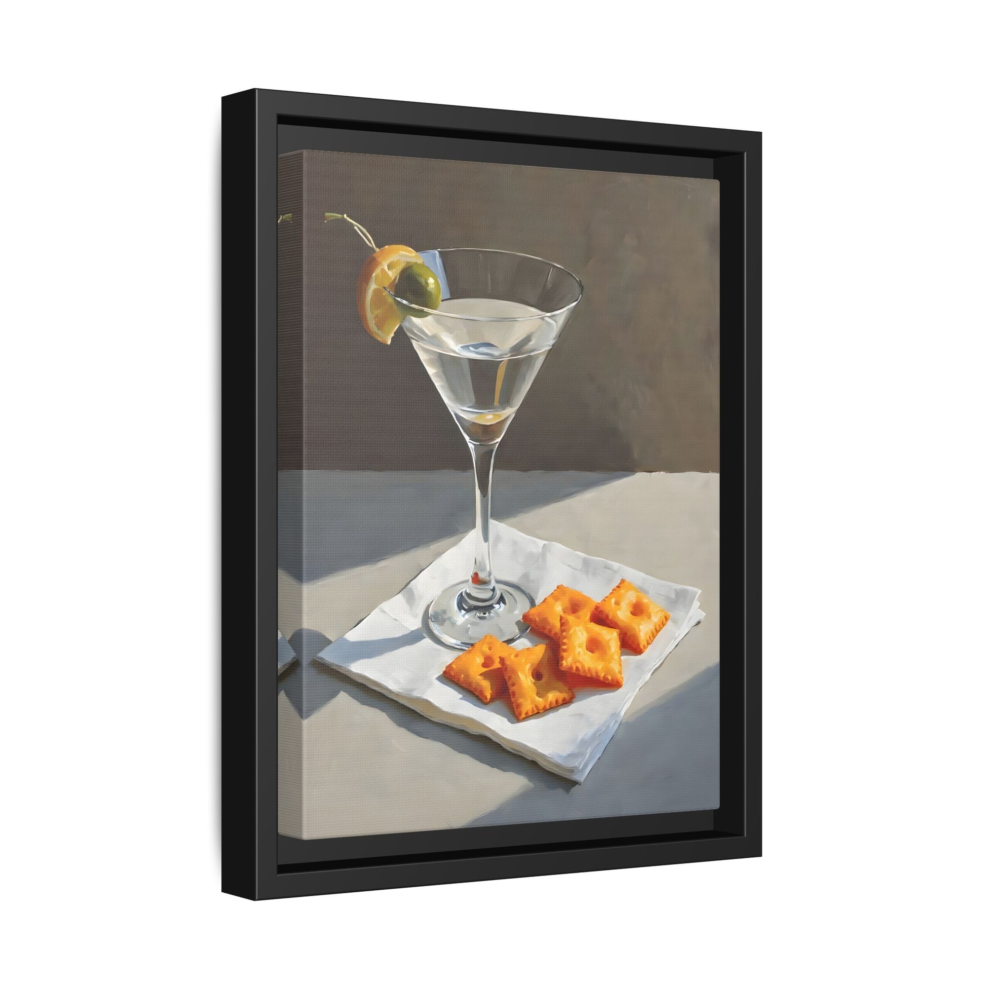 Chic Cocktail Kitchen Wall Art Canvas - Martini and Cheese Crackers Print