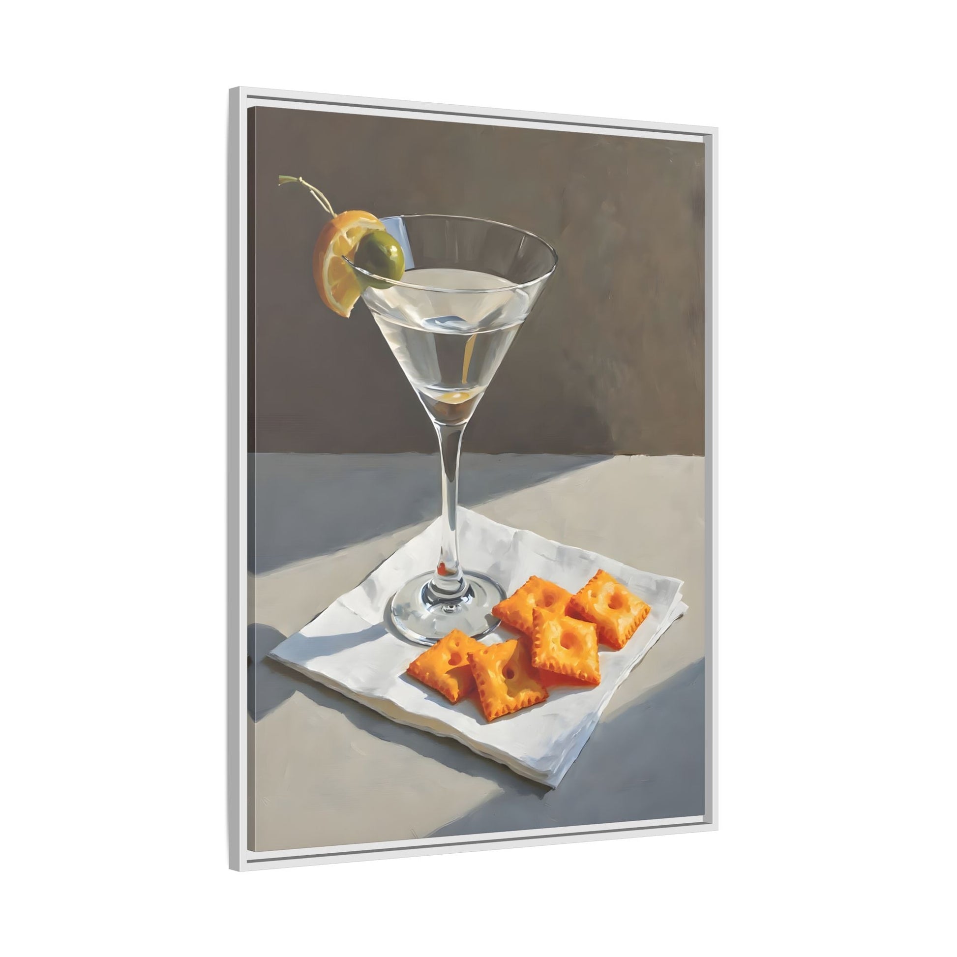 Chic Cocktail Kitchen Wall Art Canvas - Martini and Cheese Crackers Print
