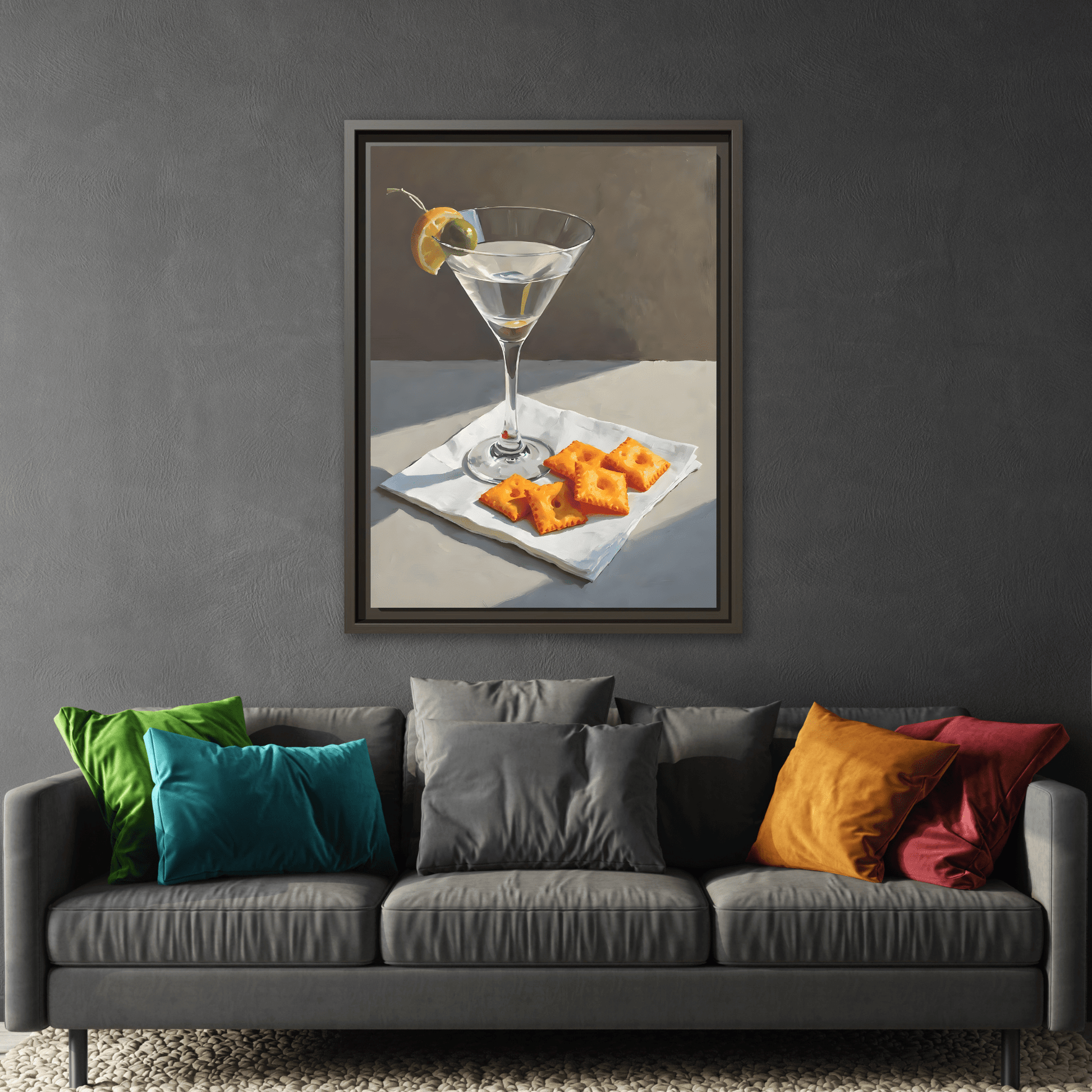Chic Cocktail Kitchen Wall Art Canvas - Martini and Cheese Crackers Print