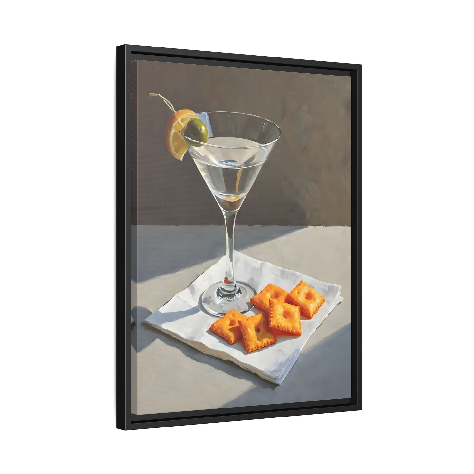 Chic Cocktail Kitchen Wall Art Canvas - Martini and Cheese Crackers Print