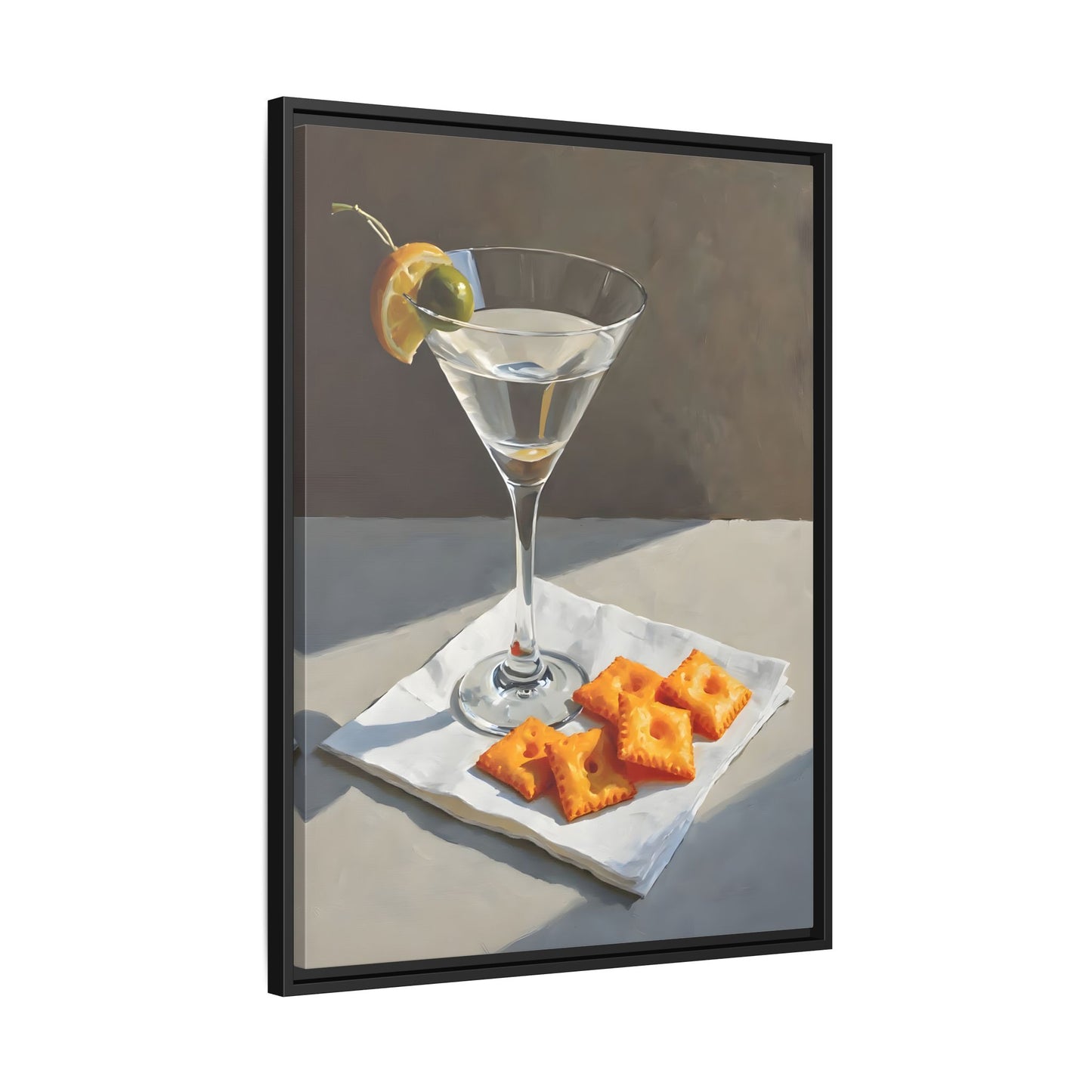 Chic Cocktail Kitchen Wall Art Canvas - Martini and Cheese Crackers Print