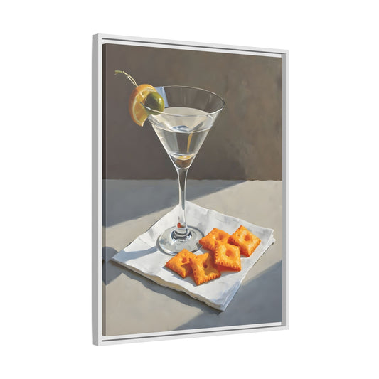 Chic Cocktail Kitchen Wall Art Canvas - Martini and Cheese Crackers Print