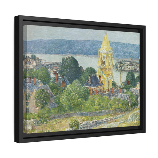 Childe Hassam Shingling the First Baptist Church Gloucester - Framed Canvas Wall Art Print in Black Pinewood Frame