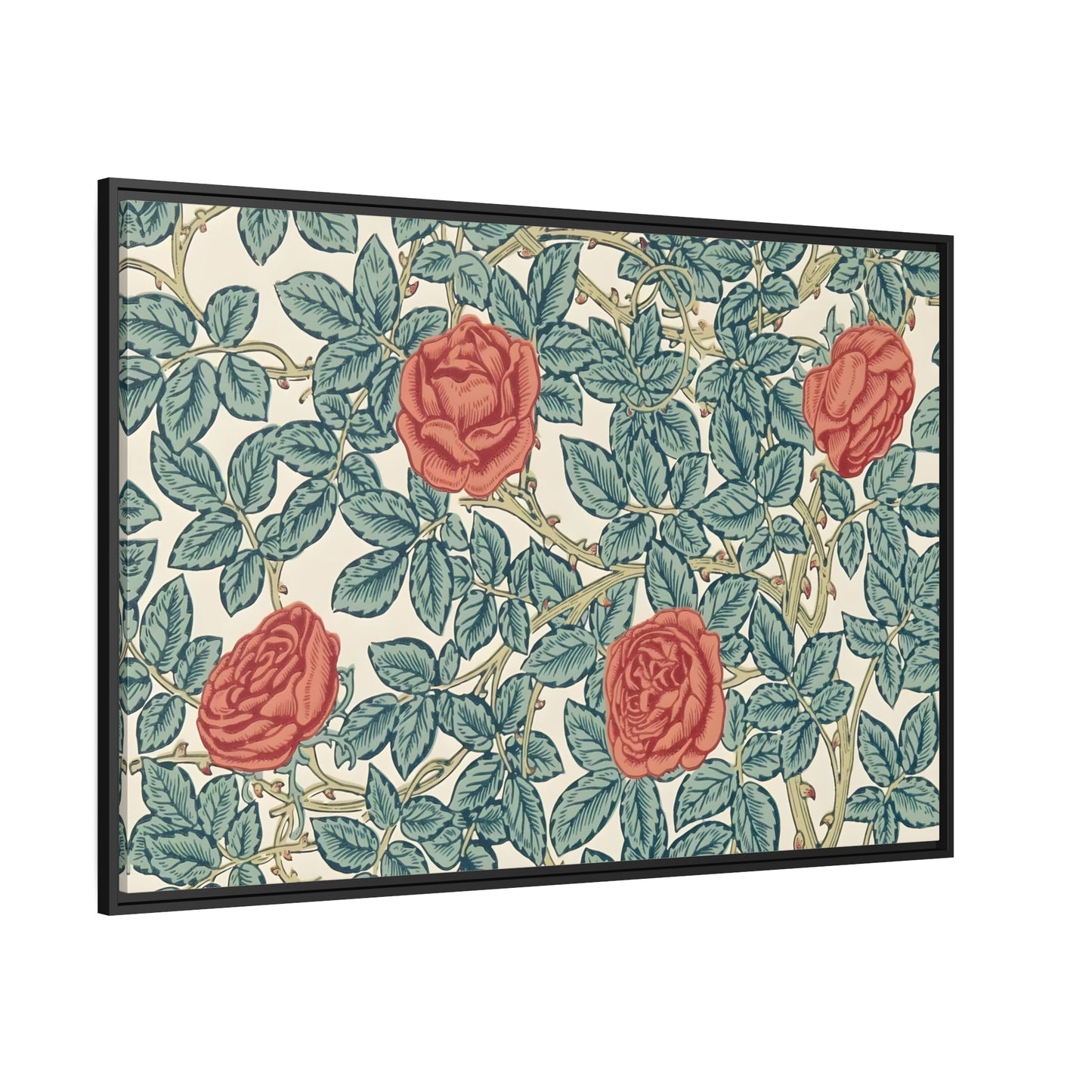 Classic Red Rose Canvas Prints Art - Lush Greenery and Floral Wall Decor in Premium Frame