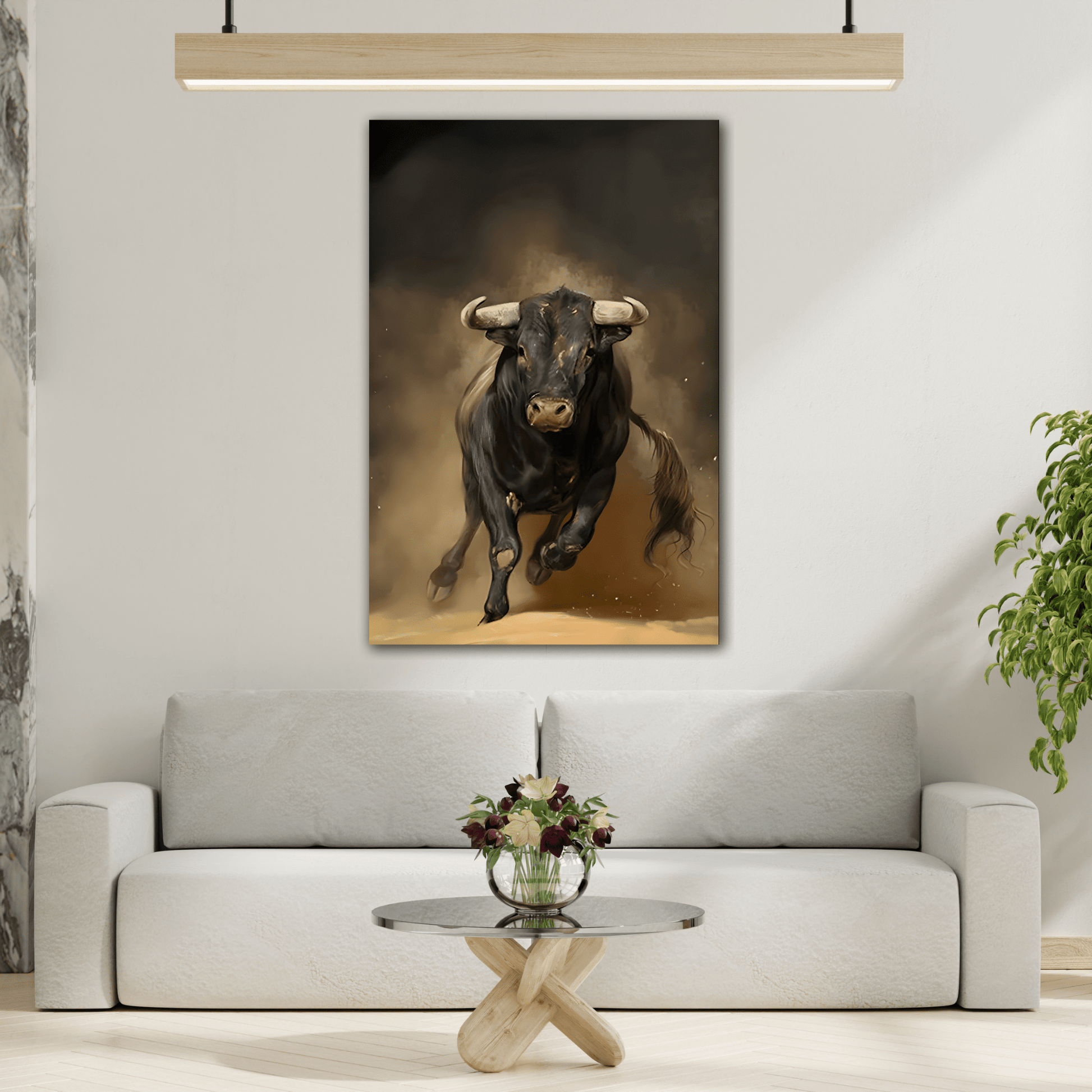 Classical Bull Charging Canvas Print - Large Animal Artwork for Home Decor