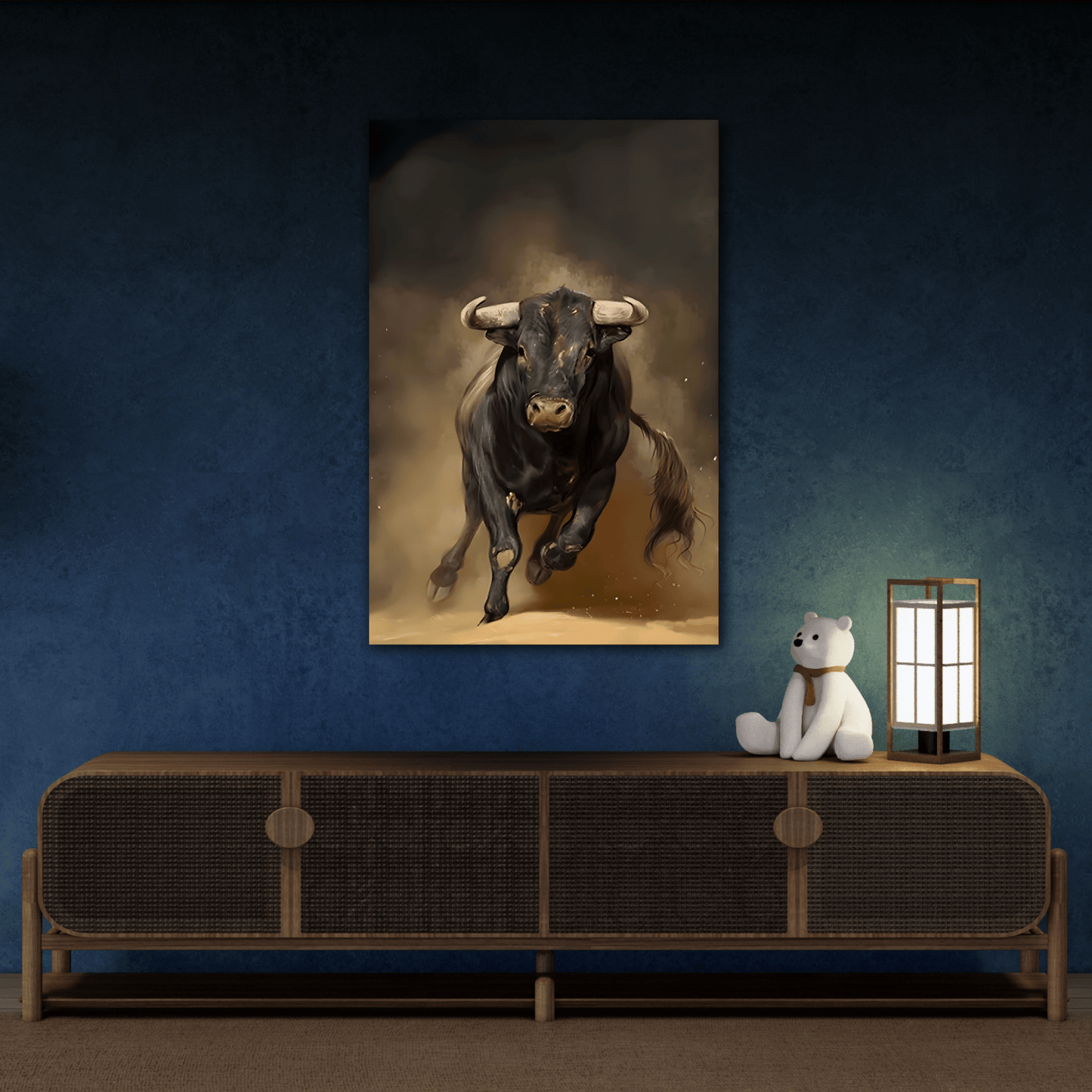 Classical Bull Charging Canvas Print - Large Animal Artwork for Home Decor