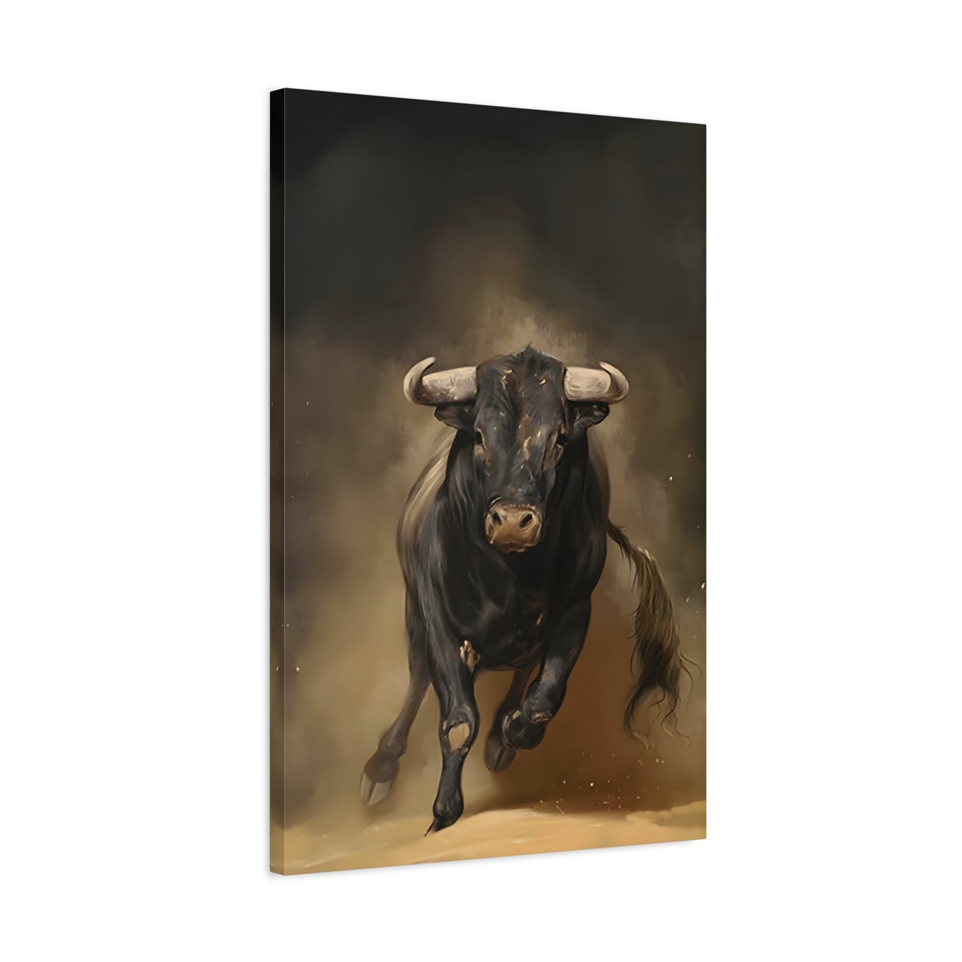 Classical Bull Charging Canvas Print - Large Animal Artwork for Home Decor