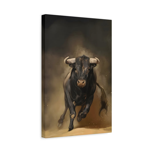 Classical Bull Charging Canvas Print - Large Animal Artwork for Home Decor