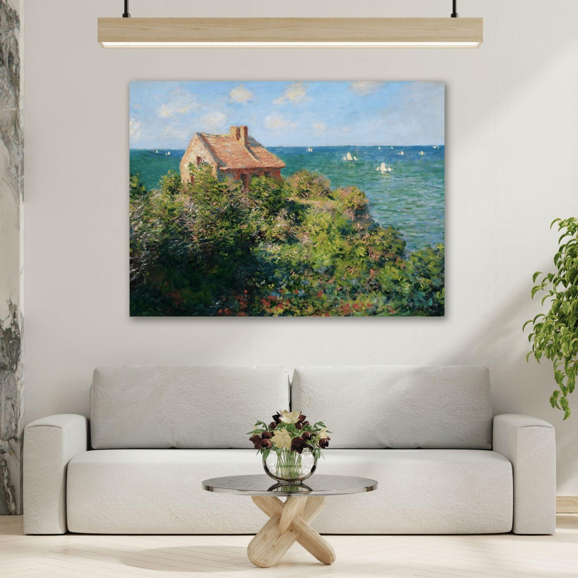 Claude Monet Canvas Wall Art Print - Fishermans Cottage on the Cliffs
