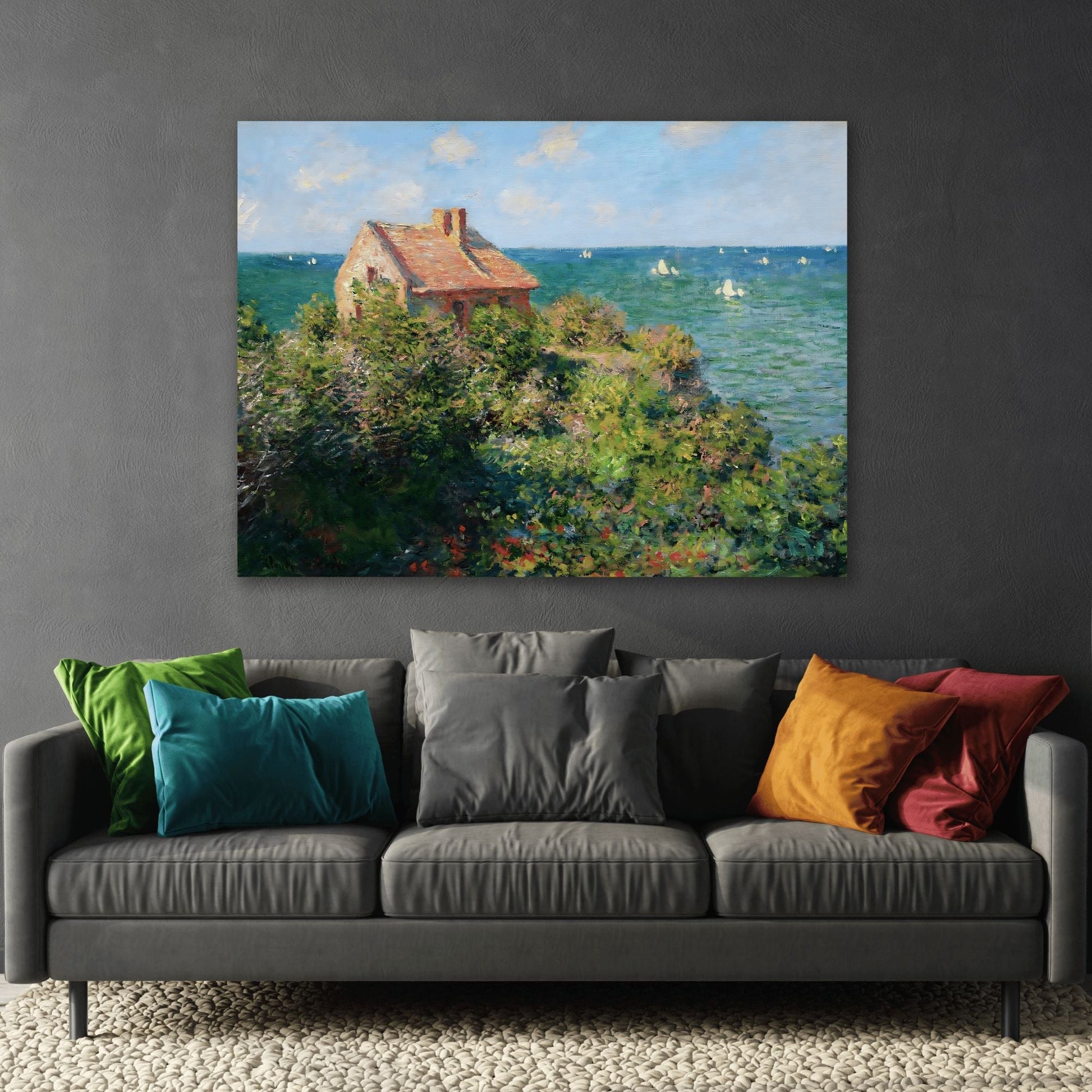 Claude Monet Fishermans Cottage on the Cliffs - Canvas Wall Art Reproduction