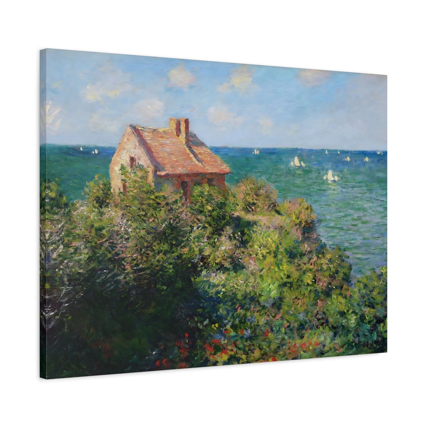 Claude Monet Fishermans Cottage on the Cliffs - Canvas Wall Art Reproduction