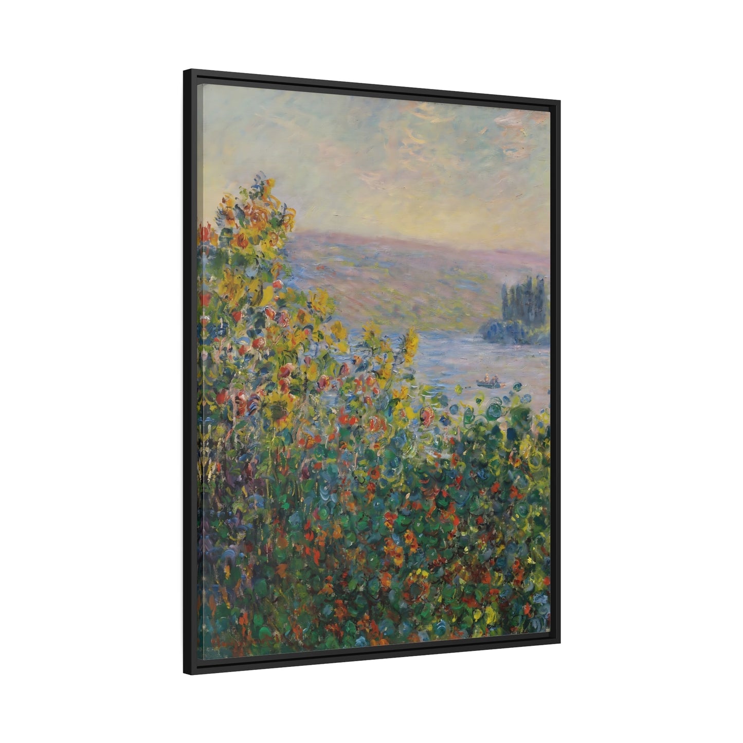 Claude Monet Flower Beds Vetheuil - Framed Canvas Wall Art Print