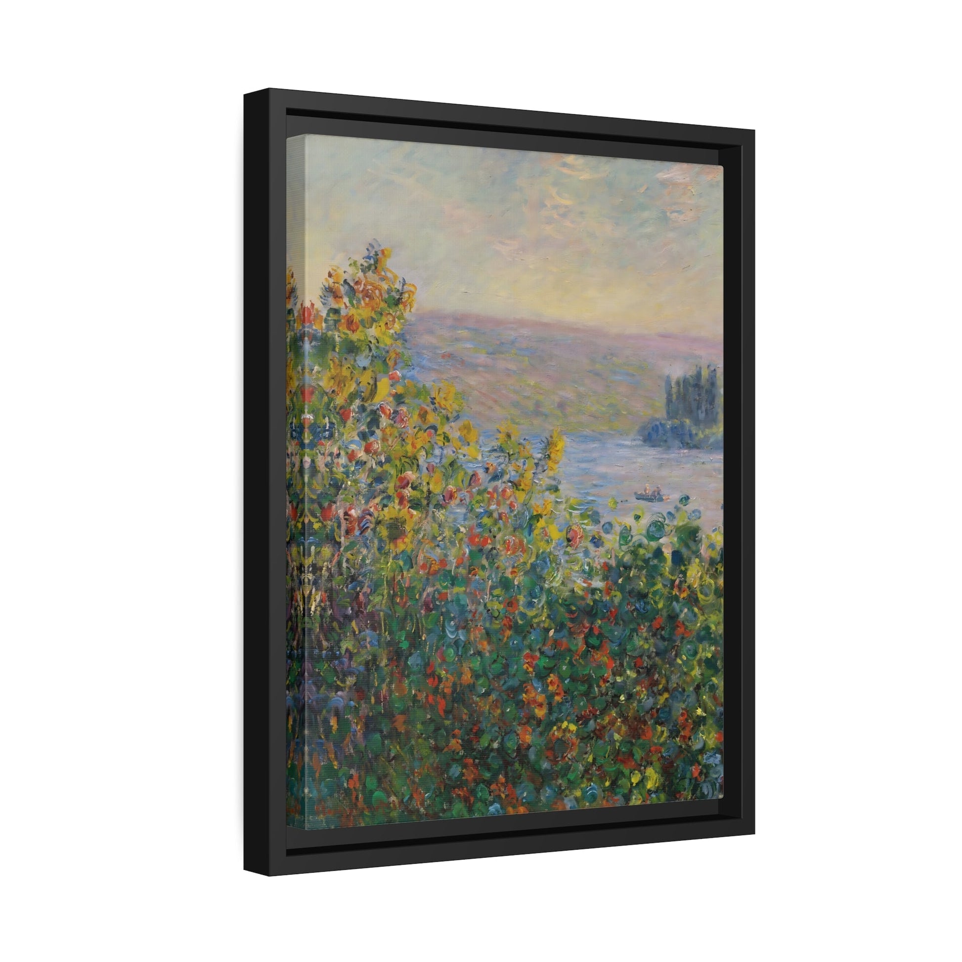 Claude Monet Flower Beds Vetheuil - Framed Canvas Wall Art Print