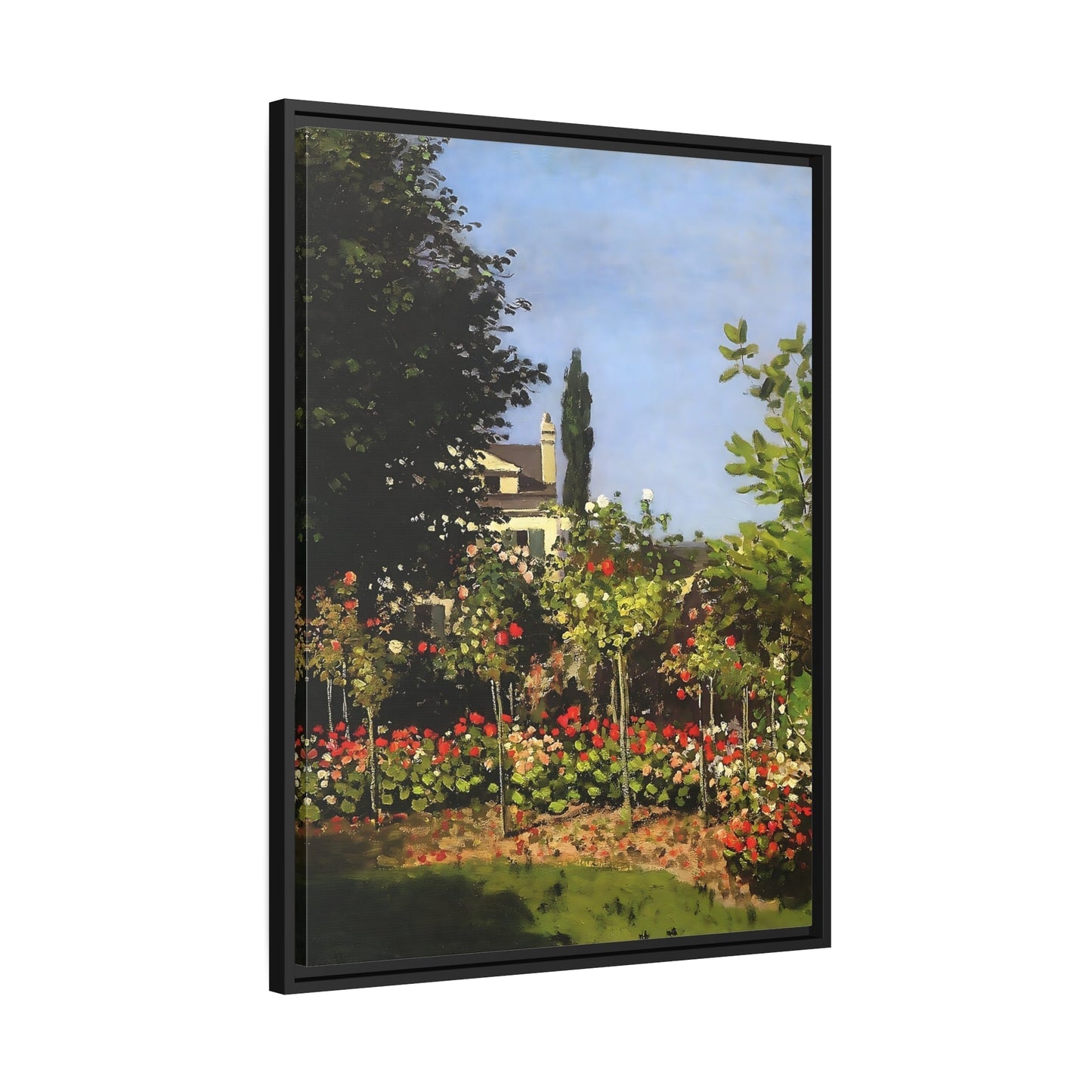 Claude Monet Garden Bloom Sainte Addresse - Framed Canvas Wall Art Print