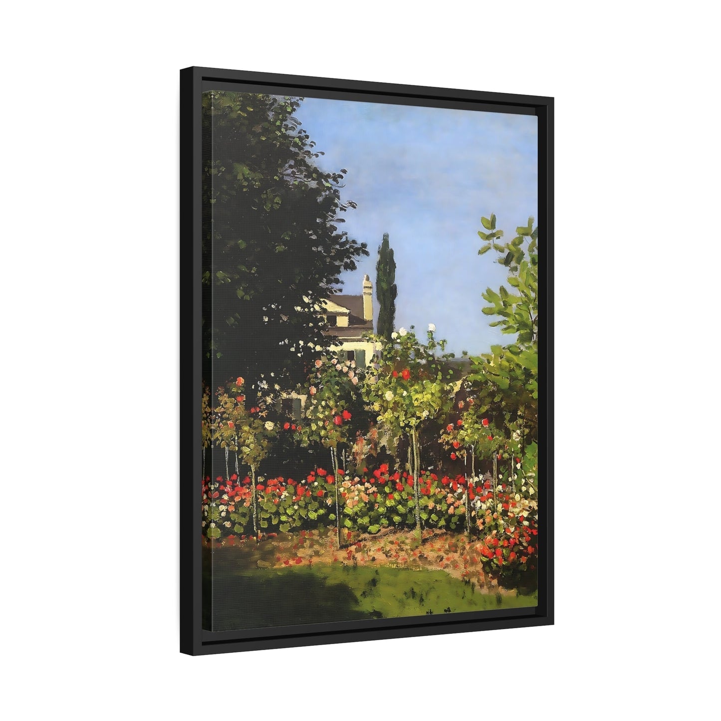 Claude Monet Garden Bloom Sainte Addresse - Framed Canvas Wall Art Print