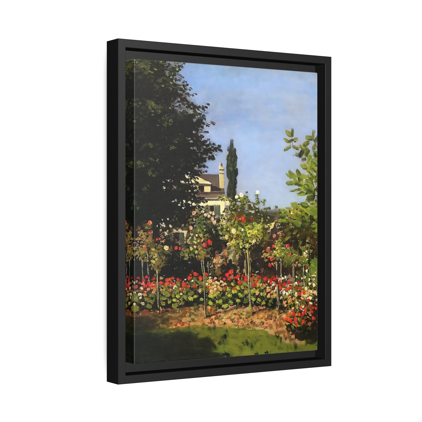 Claude Monet Garden Bloom Sainte Addresse - Framed Canvas Wall Art Print