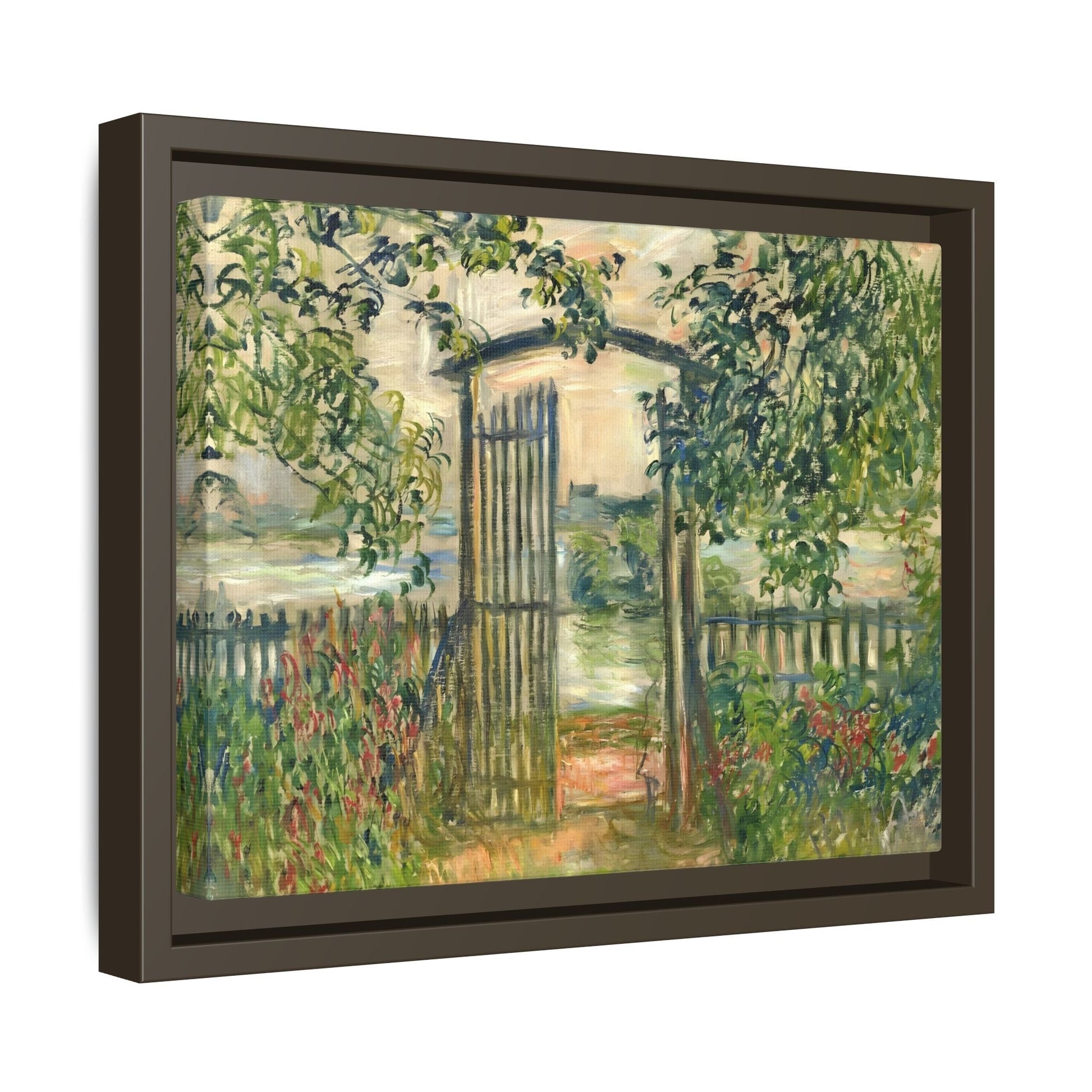 Claude Monet Garden Gate at Vetheuil - Framed Canvas Wall Art Print