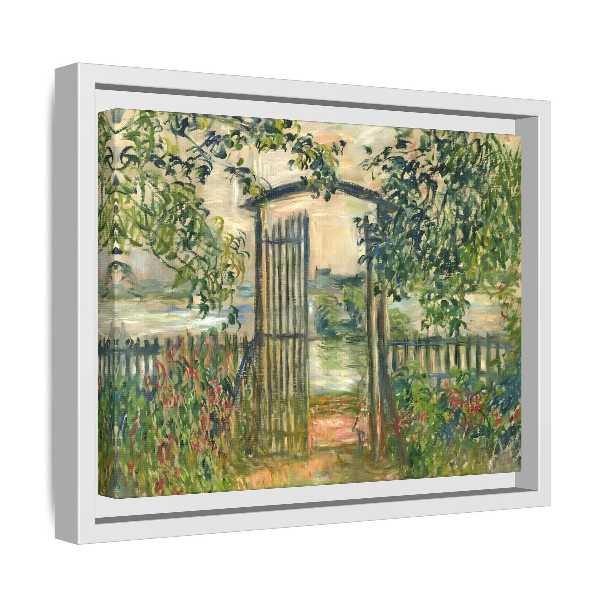 Claude Monet Garden Gate at Vetheuil - Framed Canvas Wall Art Print