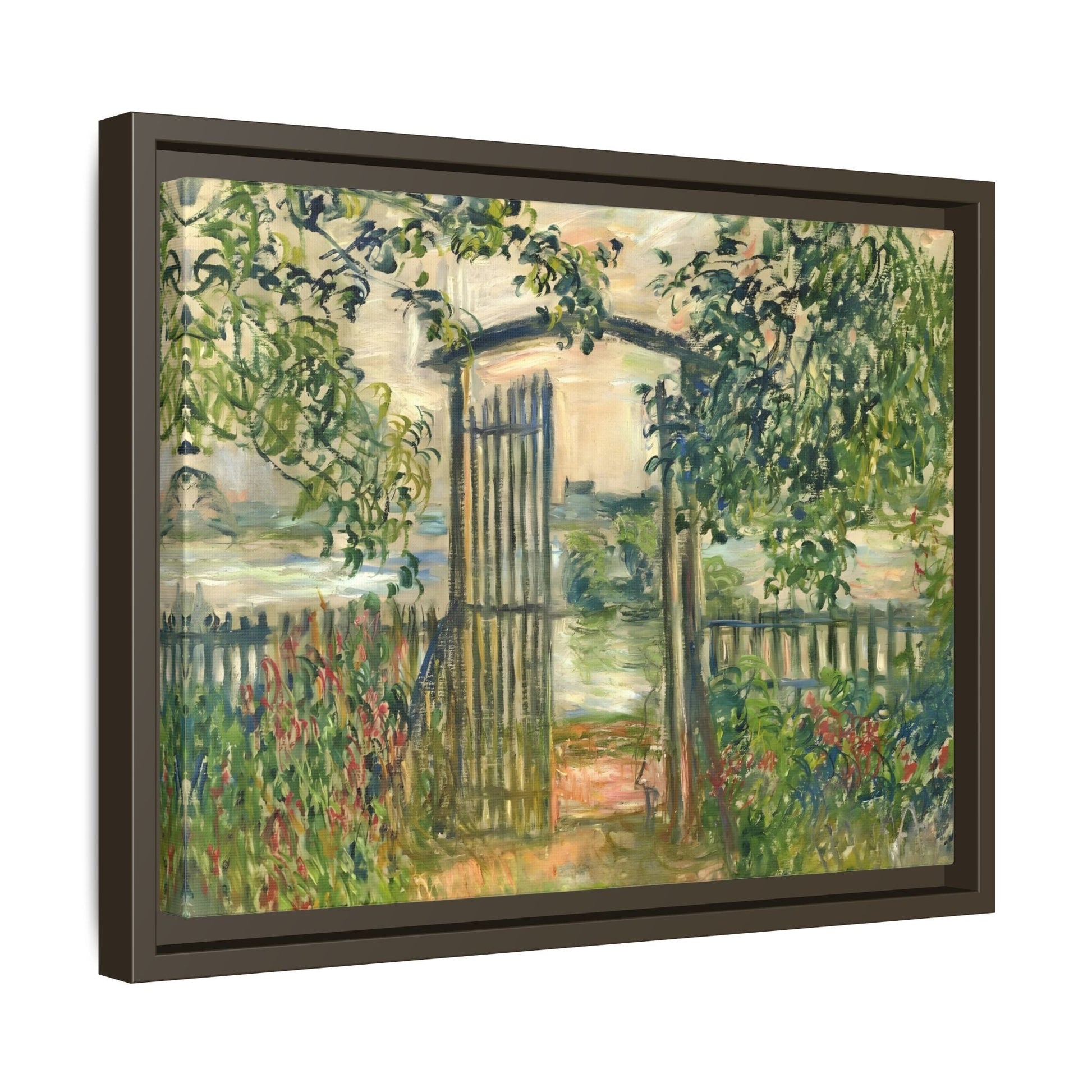 Claude Monet Garden Gate at Vetheuil - Framed Canvas Wall Art Print