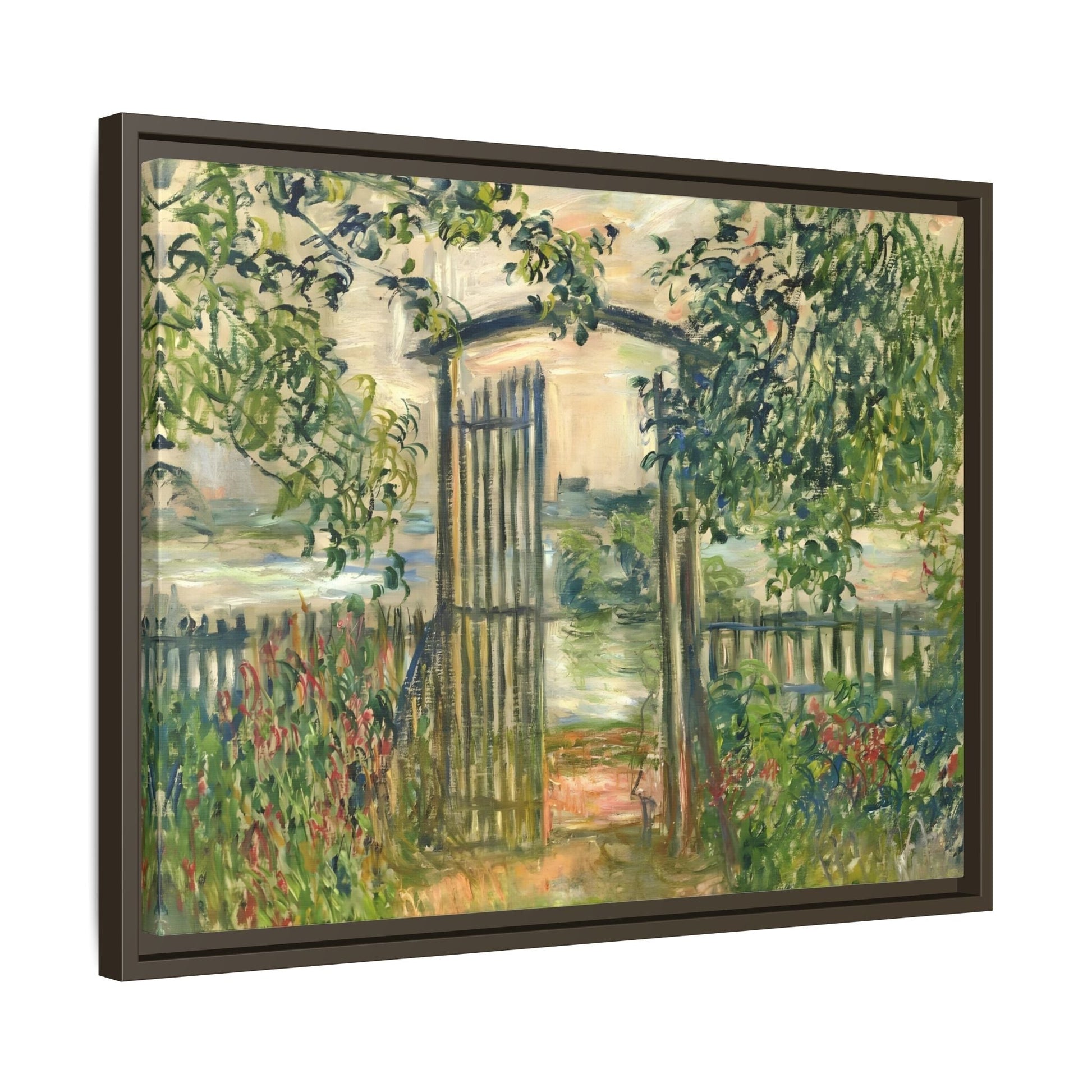 Claude Monet Garden Gate at Vetheuil - Framed Canvas Wall Art Print