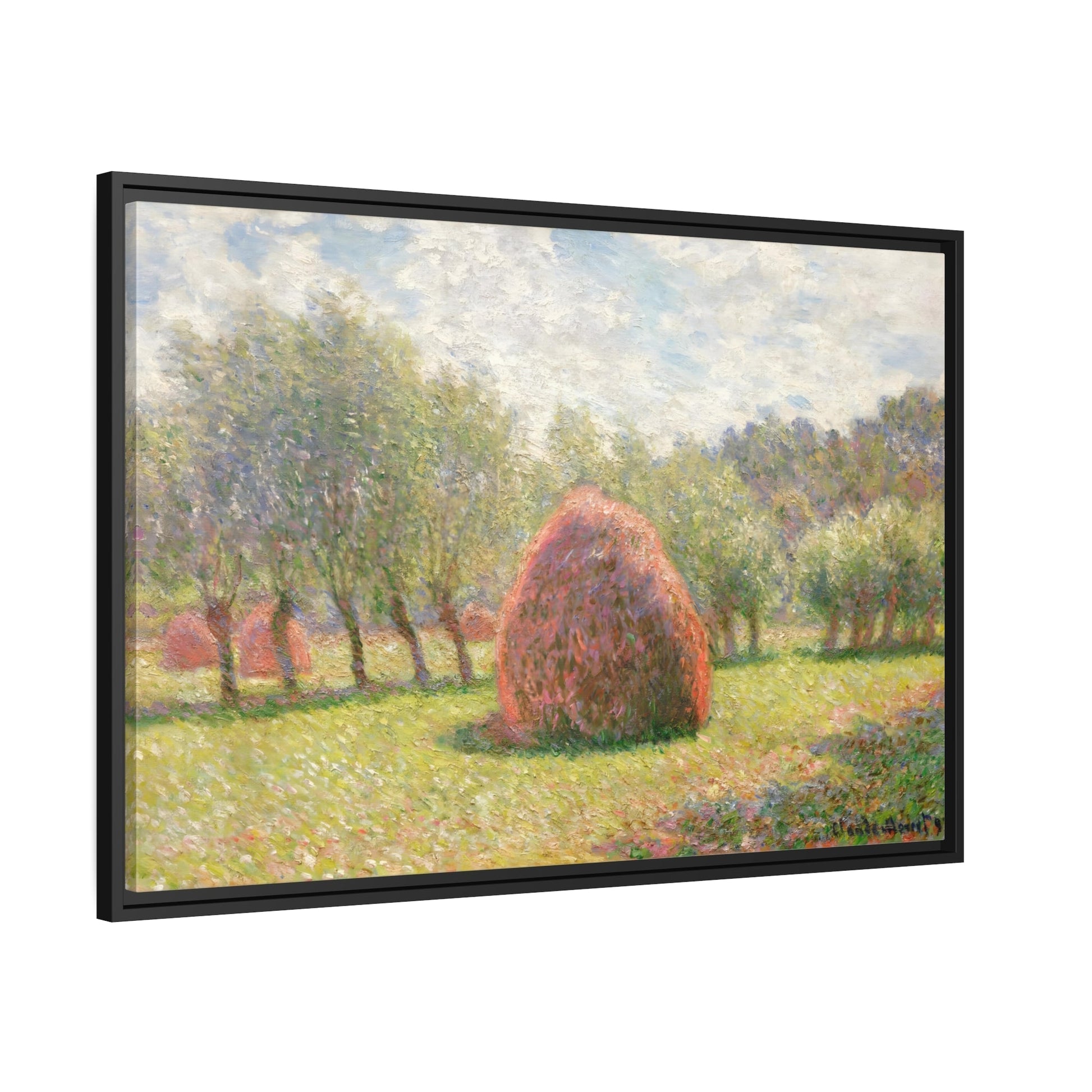 Claude Monet Grindstones in Giverny - Nature Landscape Canvas Wall Art Print in Black Frame