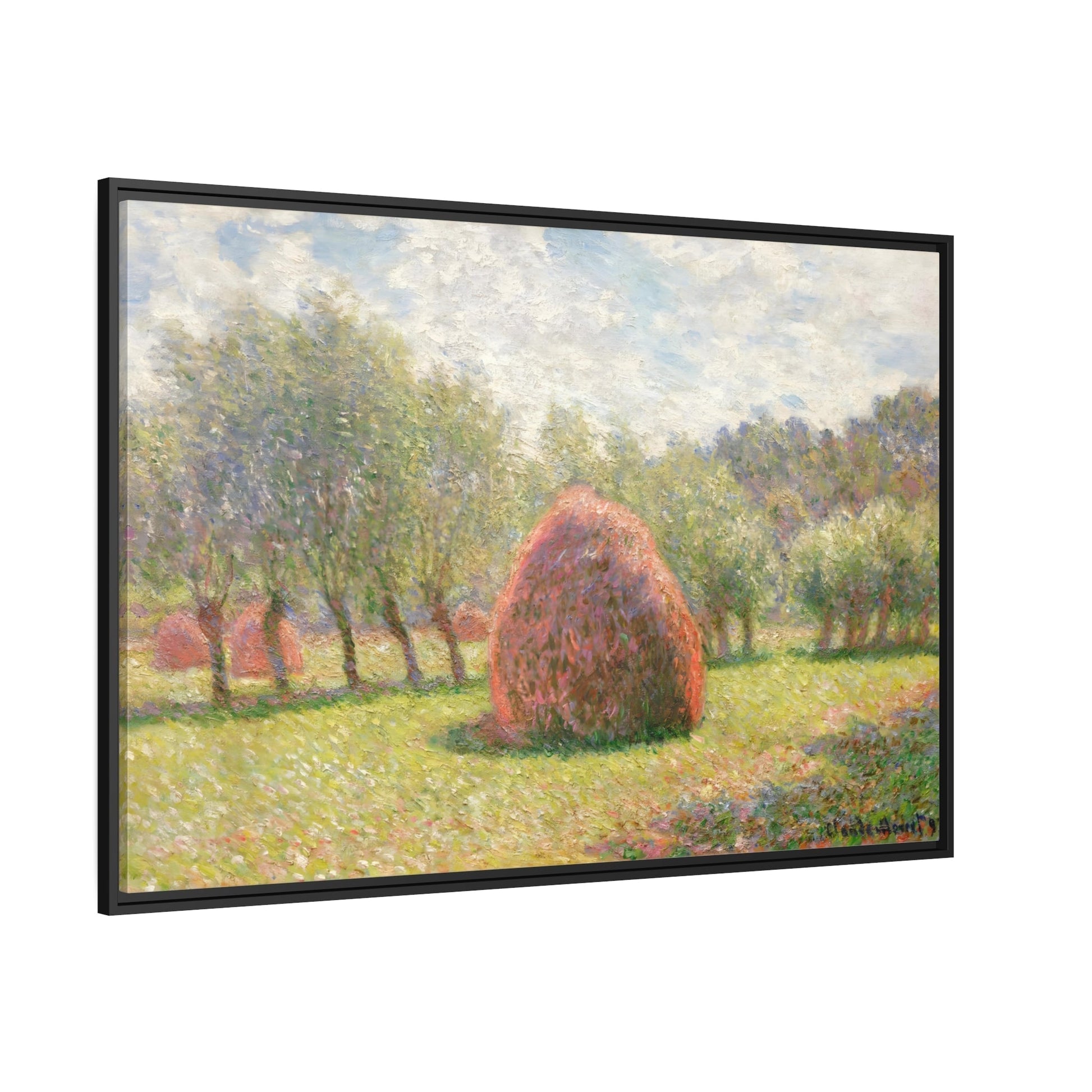 Claude Monet Grindstones in Giverny - Nature Landscape Canvas Wall Art Print in Black Frame