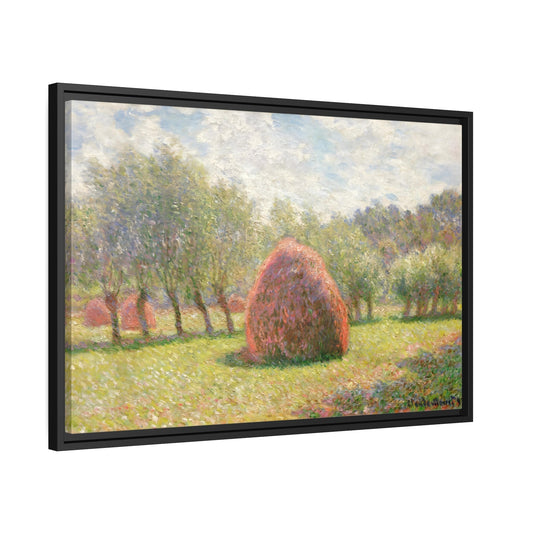 Claude Monet Grindstones in Giverny - Nature Landscape Canvas Wall Art Print in Black Frame