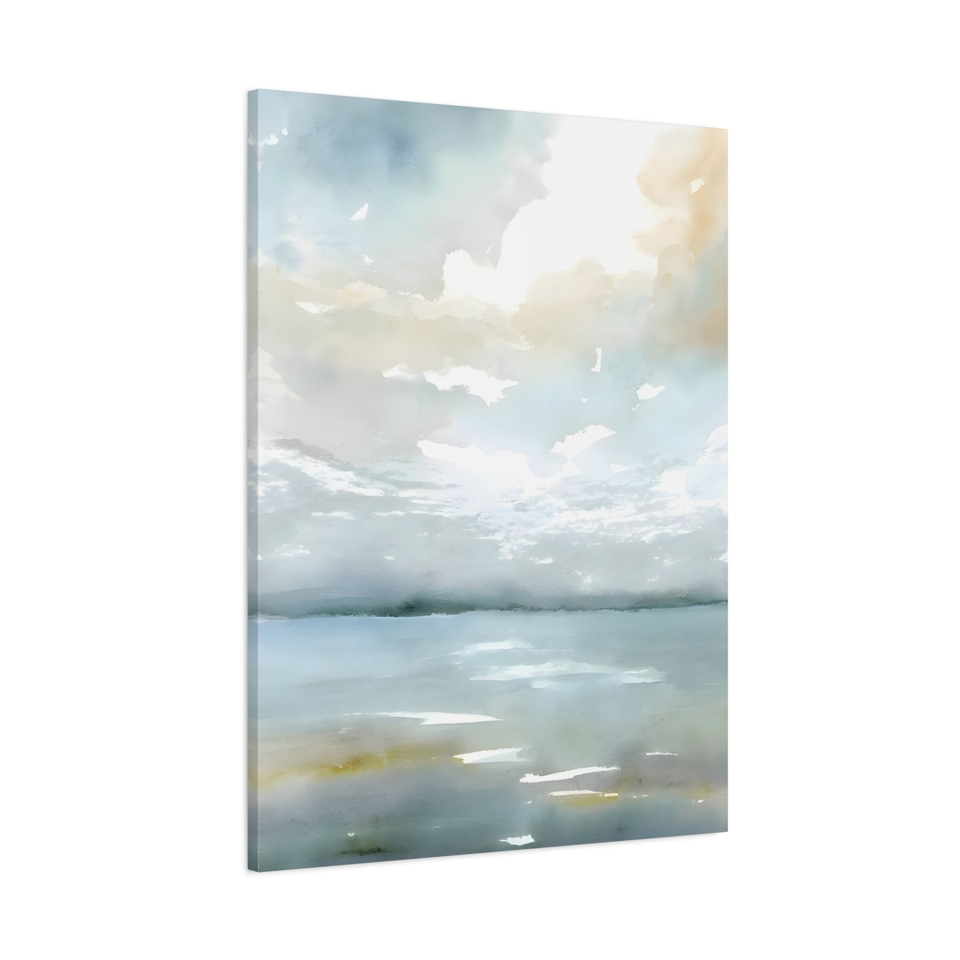 Coastal Sky Landscape Canvas Print - Neutral Ocean Watercolor Calming Art
