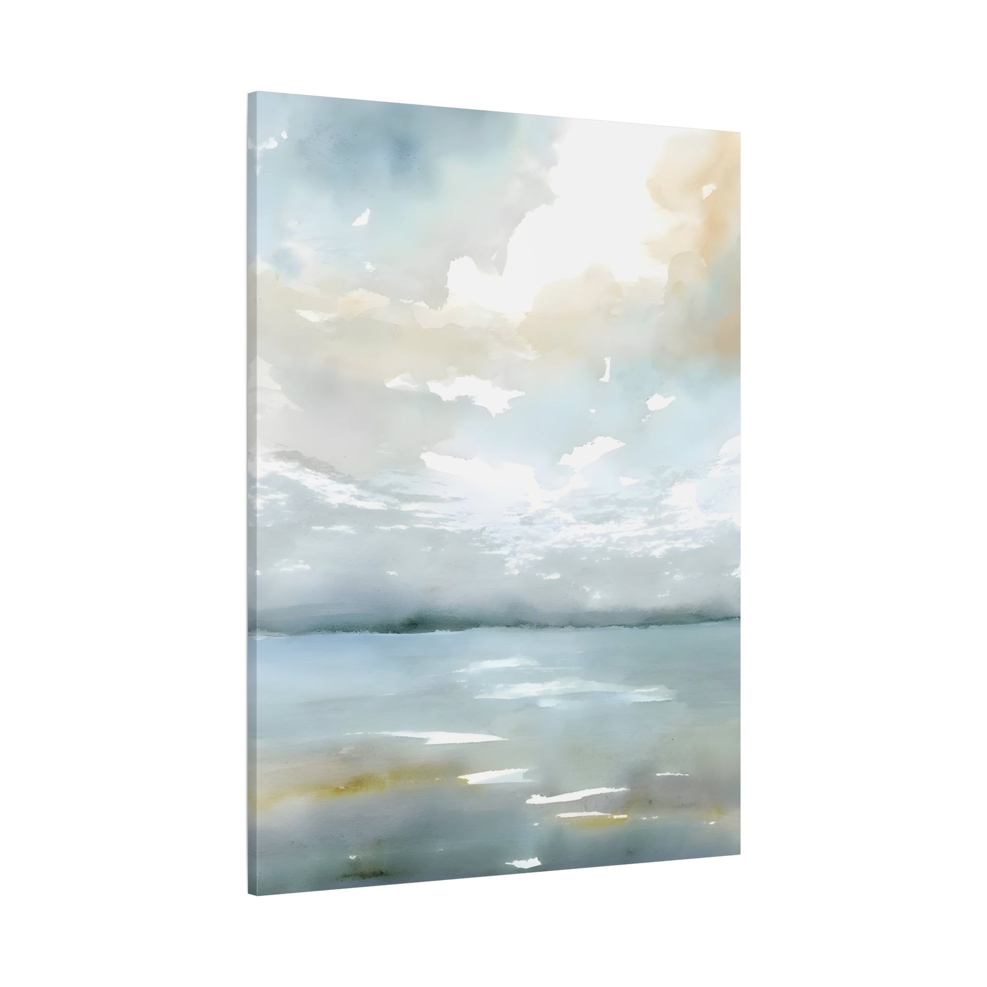 Coastal Sky Landscape Canvas Print - Neutral Ocean Watercolor Calming Art