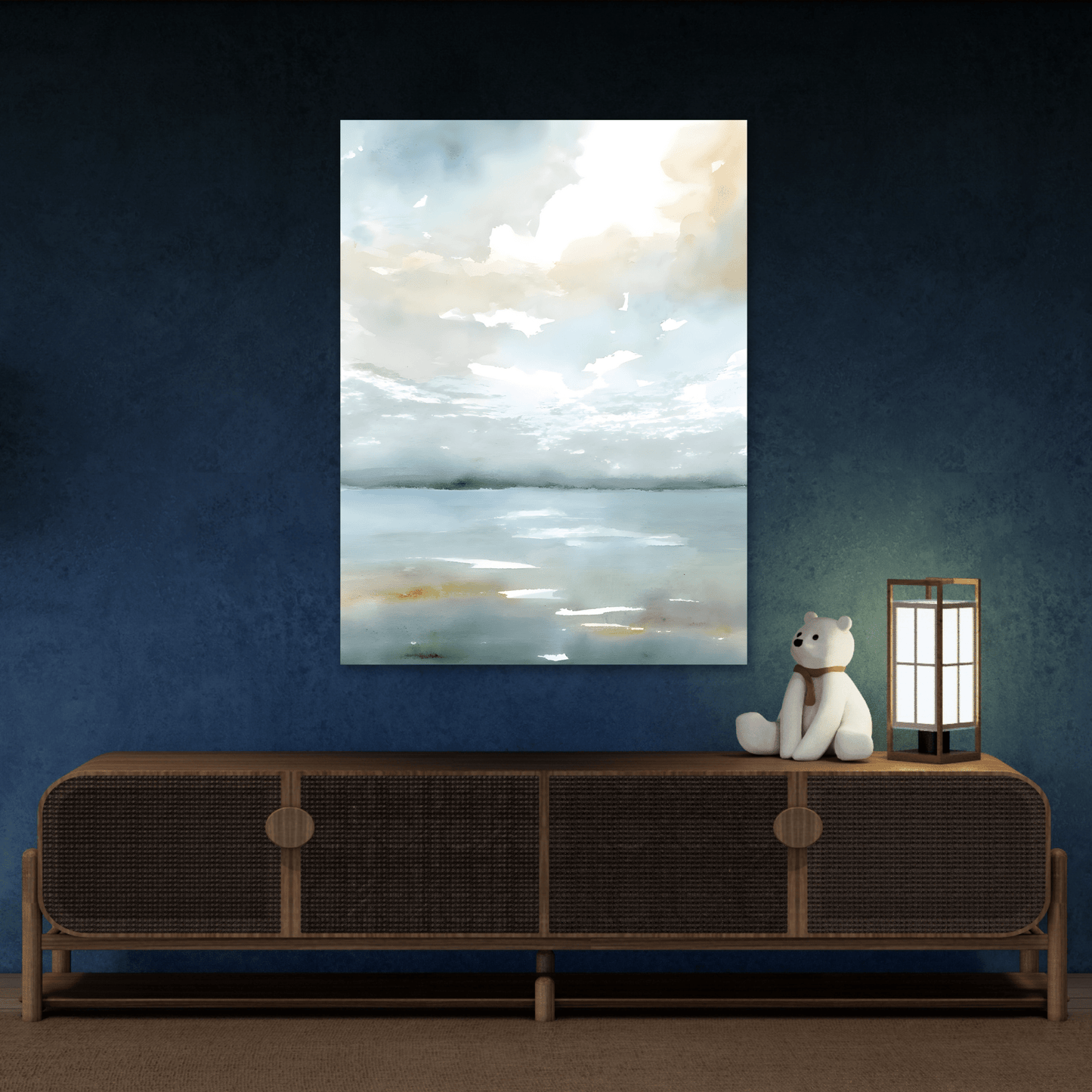 Coastal Sky Landscape Canvas Print - Neutral Ocean Watercolor Calming Art