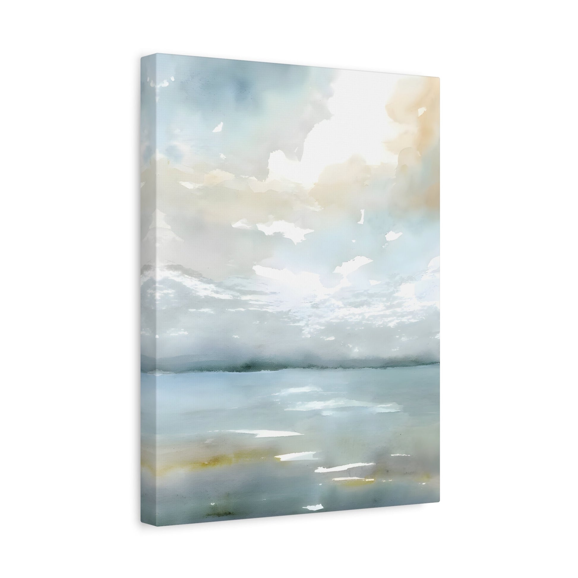 Coastal Sky Landscape Canvas Print - Neutral Ocean Watercolor Calming Art