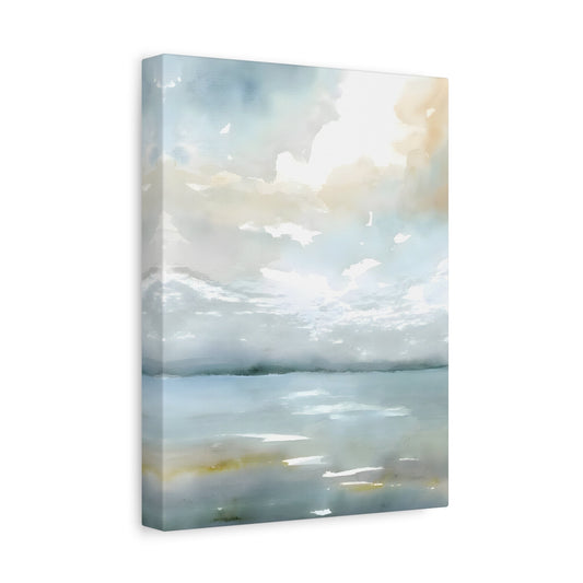 Coastal Sky Landscape Canvas Print - Neutral Ocean Watercolor Calming Art