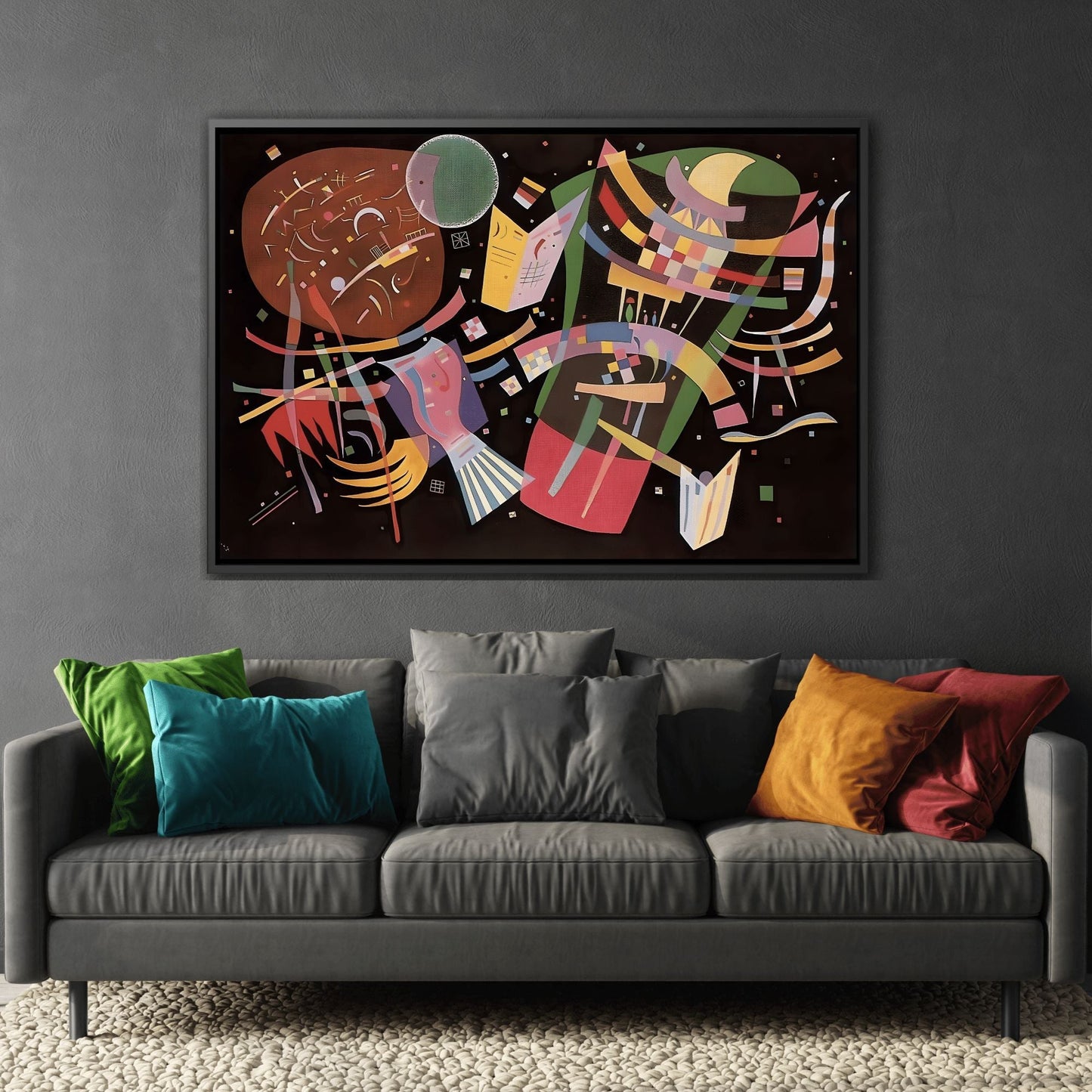 Colorful Abstract Composition X Canvas Print - Framed Kandinsky Wall Art Prints for Living Room