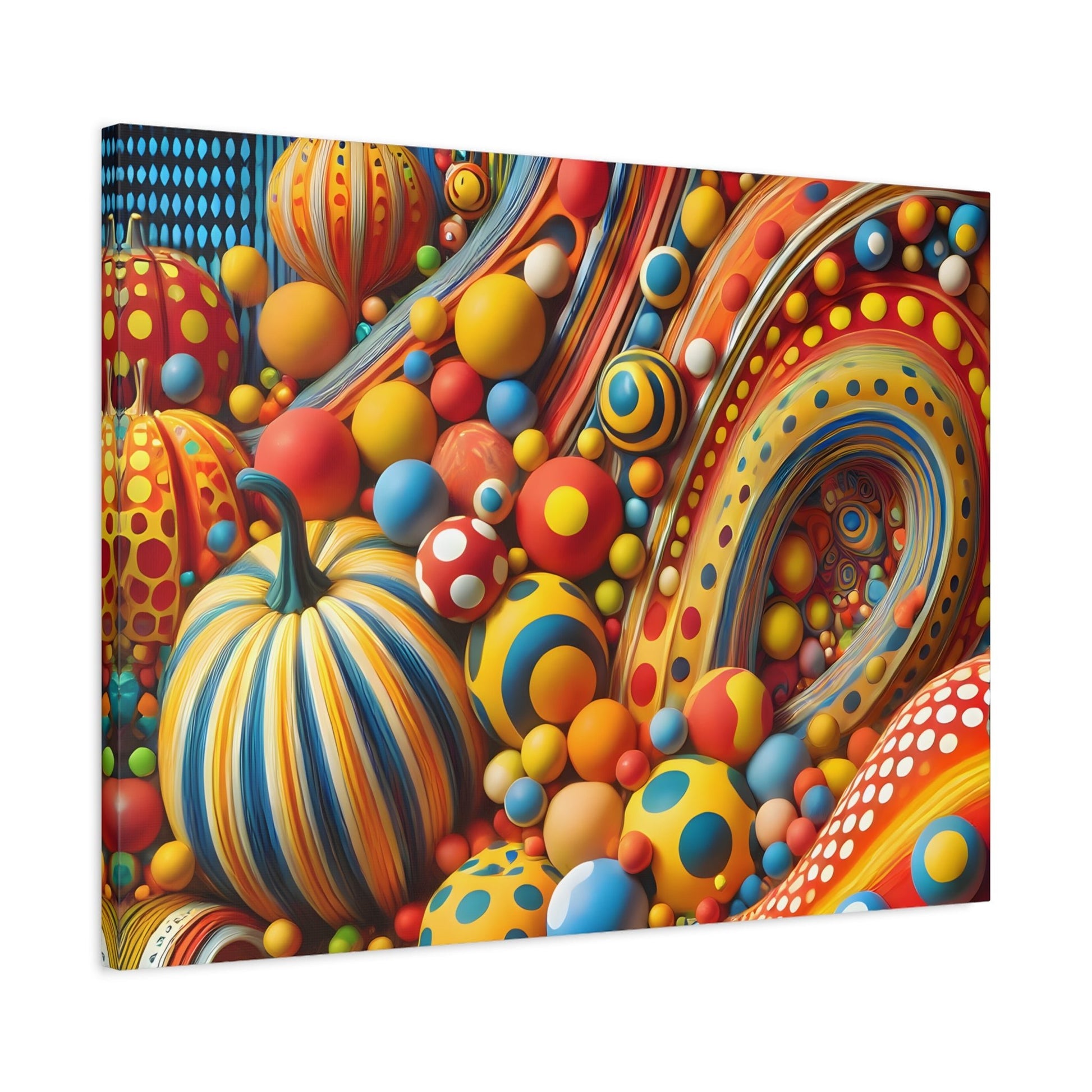 Colorful Japanese Abstract Polka Dot Canvas Wall Art – Kusama Inspired Surreal Print