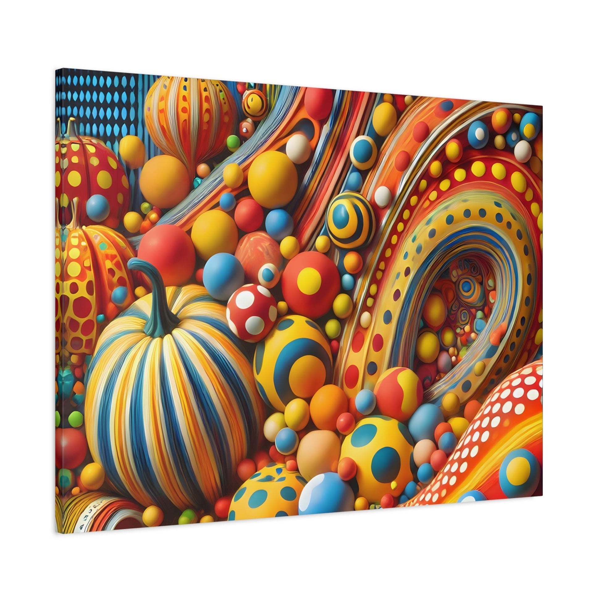 Colorful Japanese Abstract Polka Dot Canvas Wall Art – Kusama Inspired Surreal Print