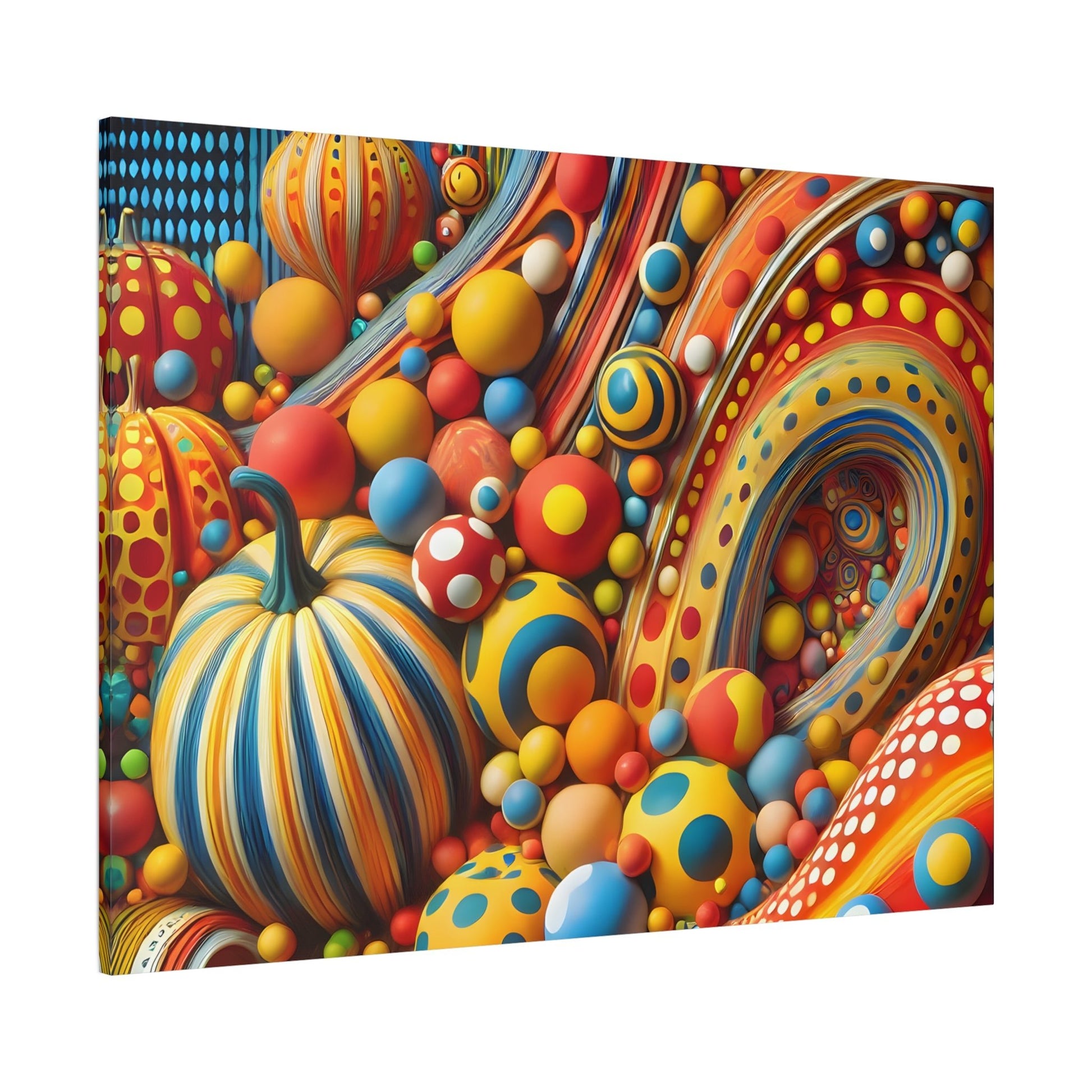 Colorful Japanese Abstract Polka Dot Canvas Wall Art – Kusama Inspired Surreal Print