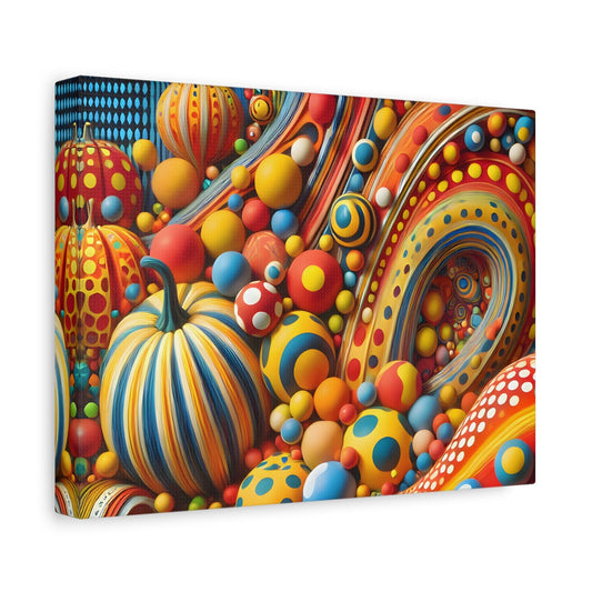 Colorful Japanese Abstract Polka Dot Canvas Wall Art – Kusama Inspired Surreal Print