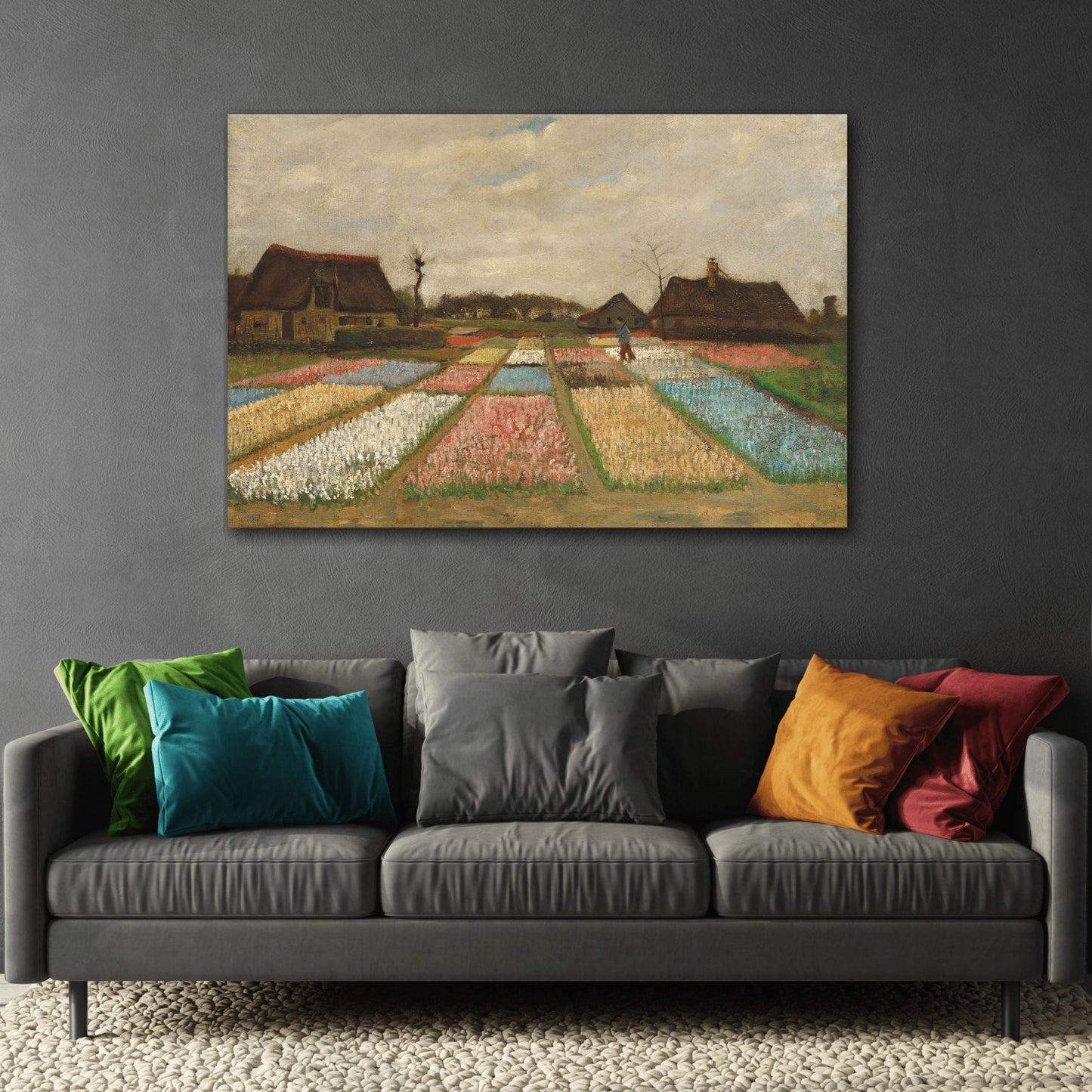 Colorful Landscape Canvas Print - Bulb Fields Wall Art by Van Gogh