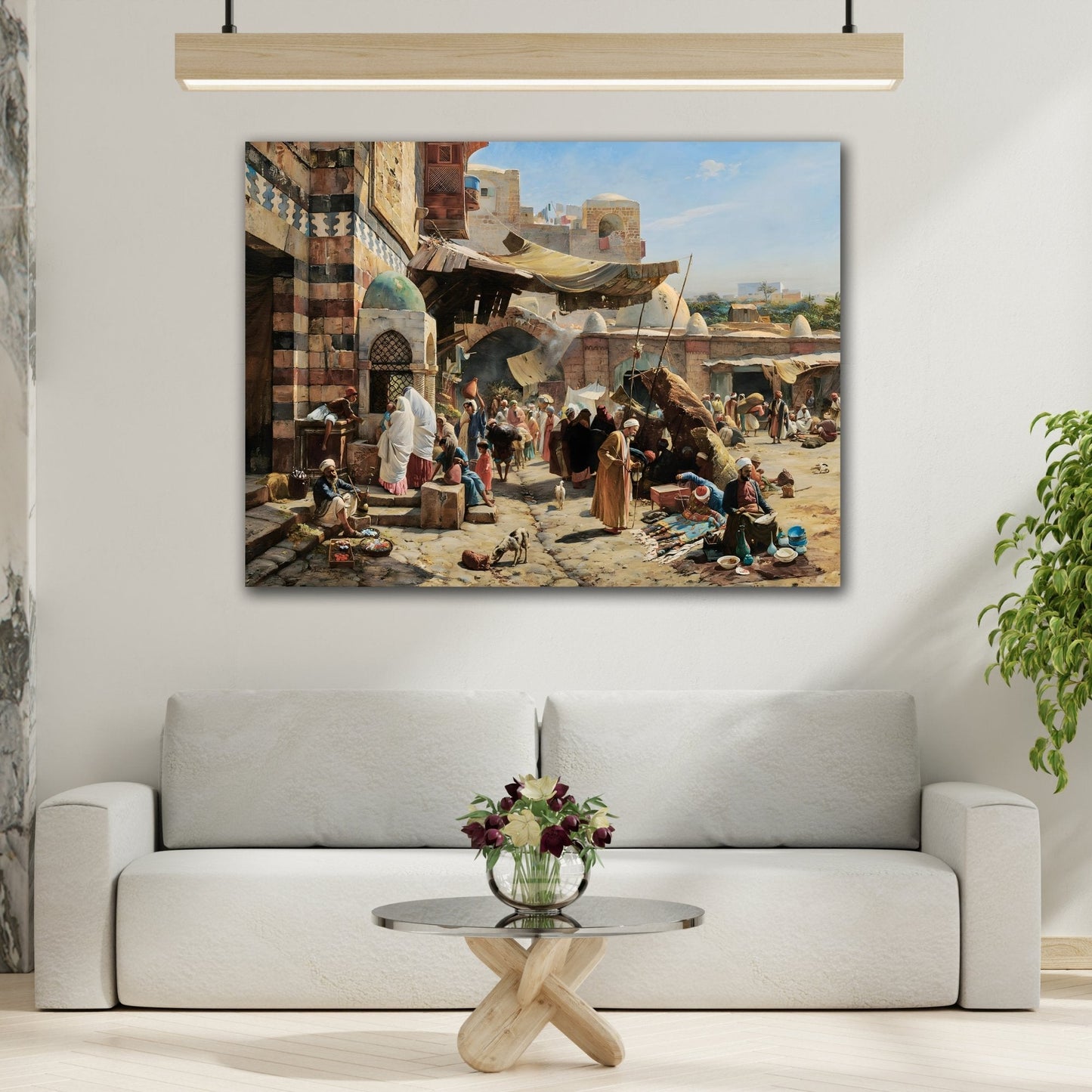 Colorful Mediterranean Market in Israel Landscape - Framed Stretched Canvas Wall Art Print Reproduction