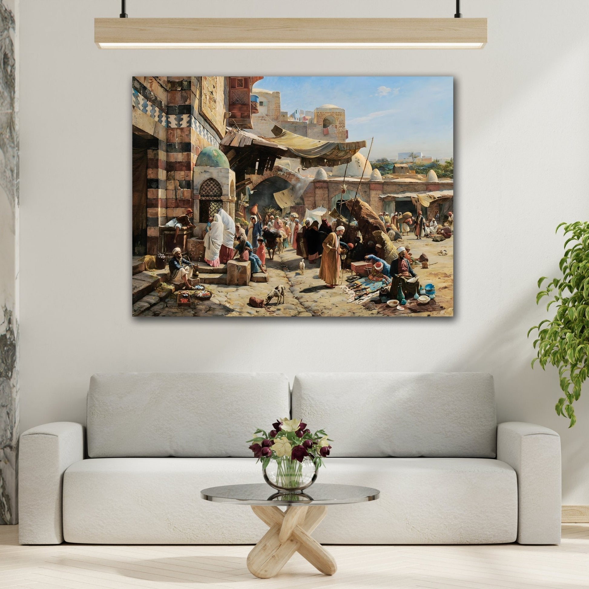 Colorful Mediterranean Market in Israel Landscape - Framed Stretched Canvas Wall Art Print Reproduction