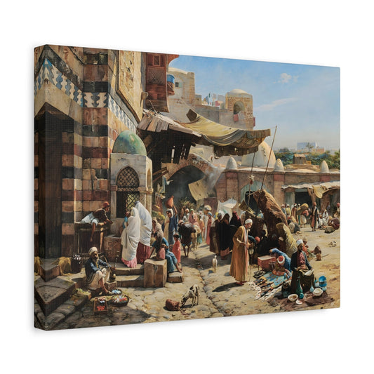 Colorful Mediterranean Market in Israel Landscape - Framed Stretched Canvas Wall Art Print Reproduction