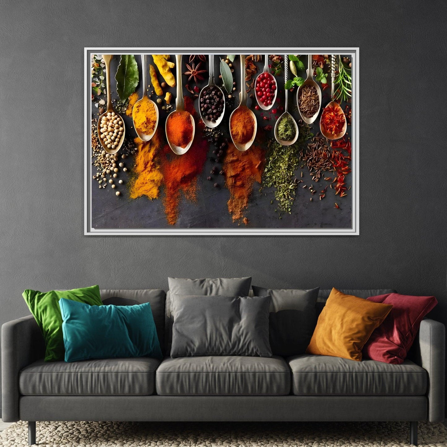 Colorful Spices Canvas Wall Art Print - Framed Kitchen Paintings Decor