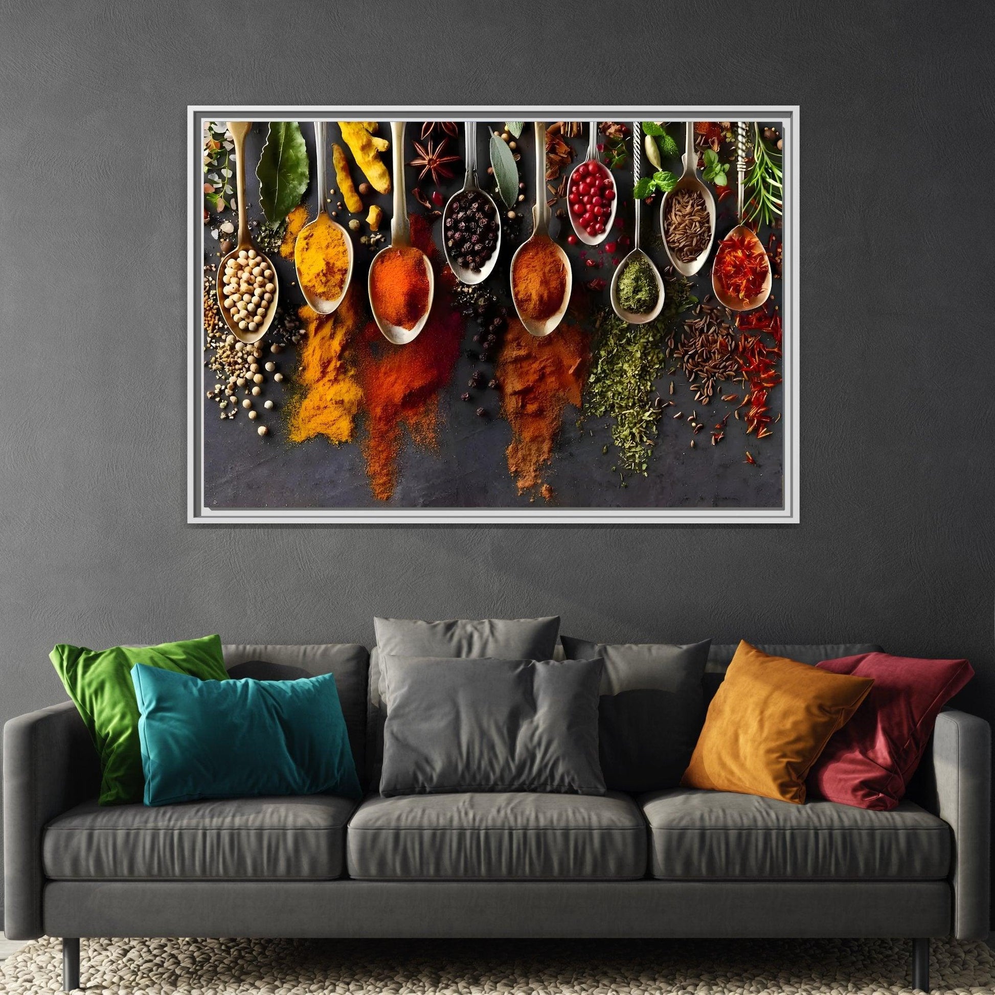Colorful Spices Canvas Wall Art Print - Framed Kitchen Paintings Decor
