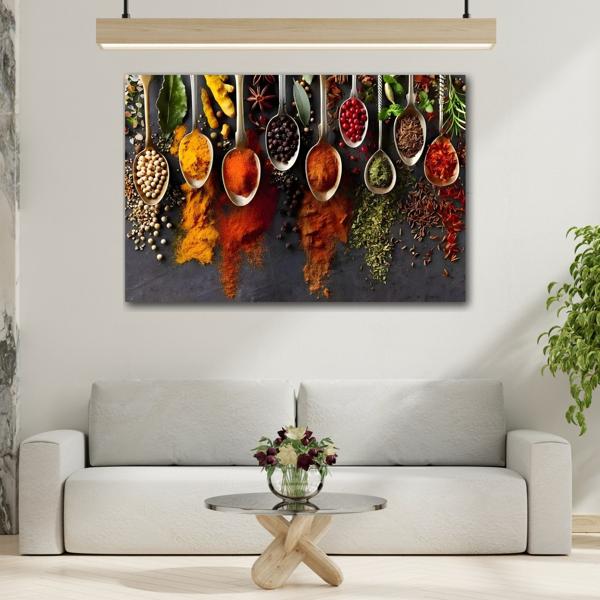 Colorful Spices Framed Canvas Wall Art Print - Kitchen Paintings Decor