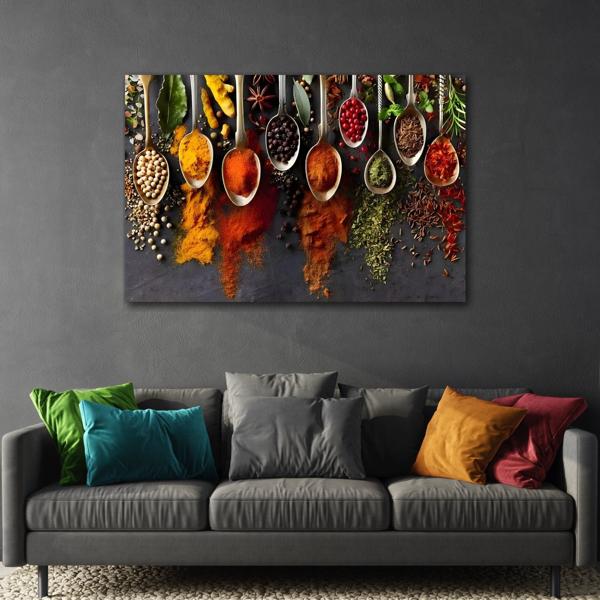 Colorful Spices Framed Canvas Wall Art Print - Kitchen Paintings Decor